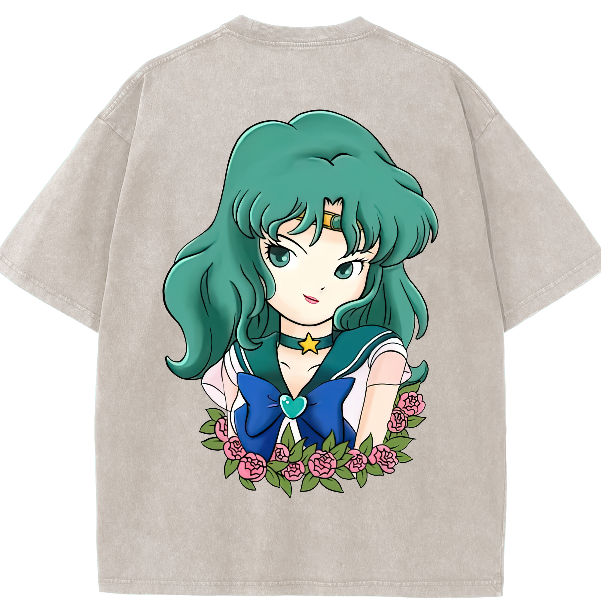 （画像用） 美少女戦士セーラームーン 海王 みちる（かいおう みちる） Sailor Moon Kaiou Michiru 綿100% ヴィンテージ風 半袖Tシャツ（背面プリント）