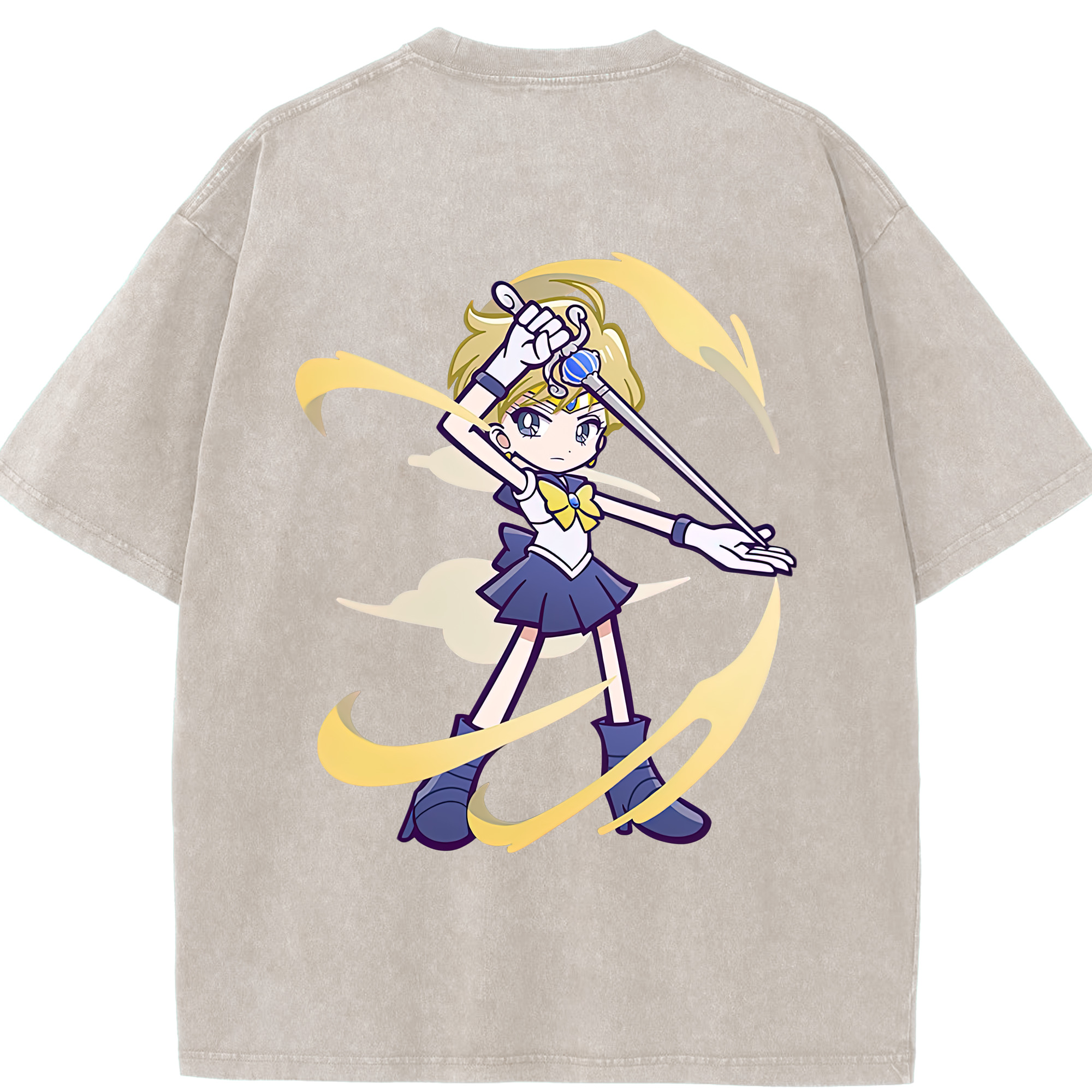 （画像用） 美少女戦士セーラームーン 天王はるか Sailor Moon Tenoh Haruka 綿100% ヴィンテージ風 半袖Tシャツ（背面プリント）