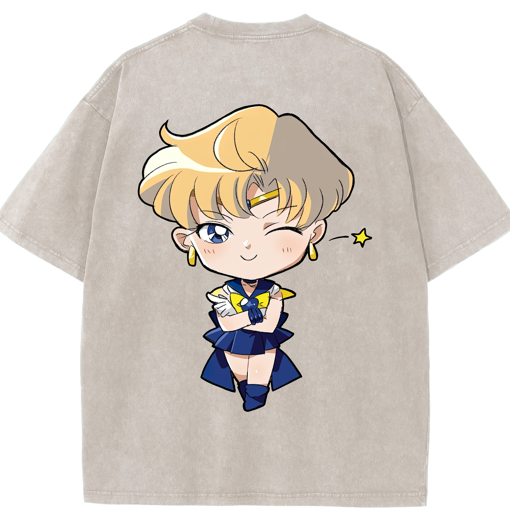 （画像用） 美少女戦士セーラームーン 天王はるか Sailor Moon Tenoh Haruka 綿100% ヴィンテージ風 半袖Tシャツ（背面プリント）