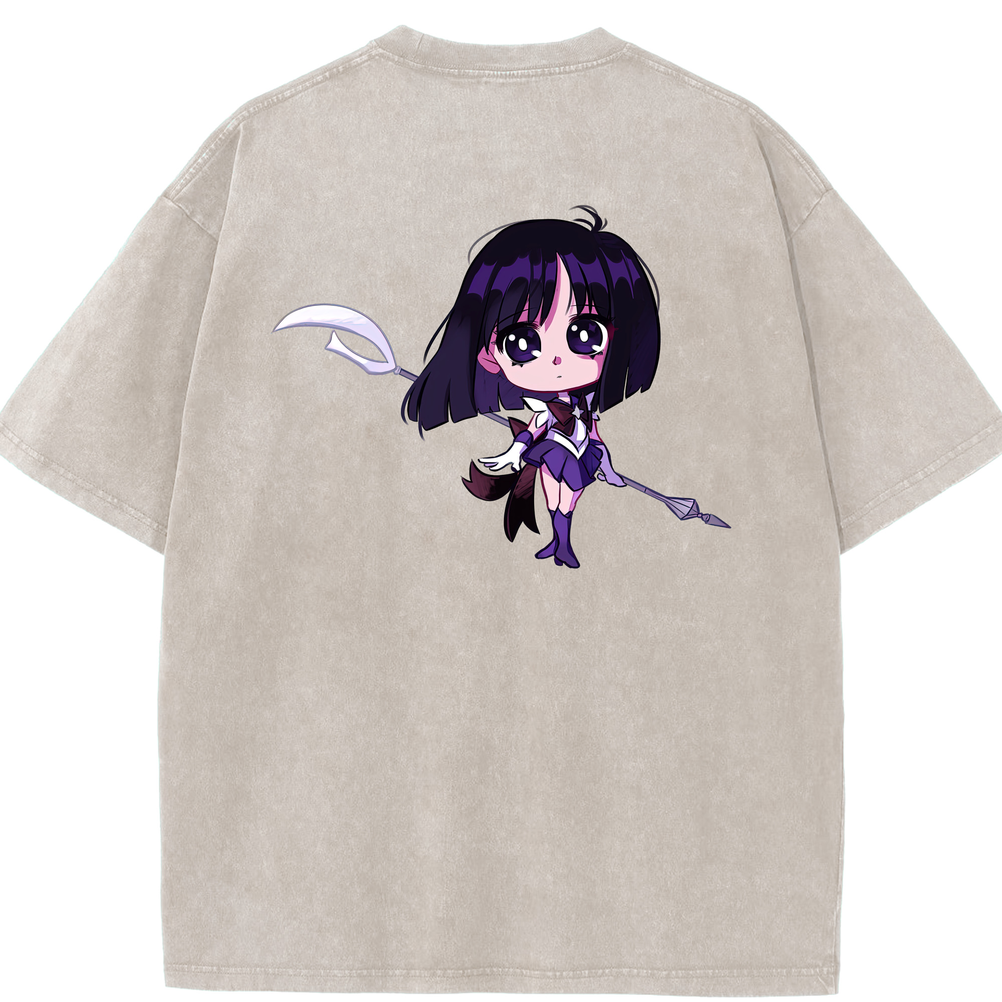 （画像用） 美少女戦士セーラームーン 土萠ほたる Sailor Moon Tomoe Hotaru （セーラーサターン；Sailor Saturn） 綿100% ヴィンテージ風 半袖Tシャツ（背面プリント）