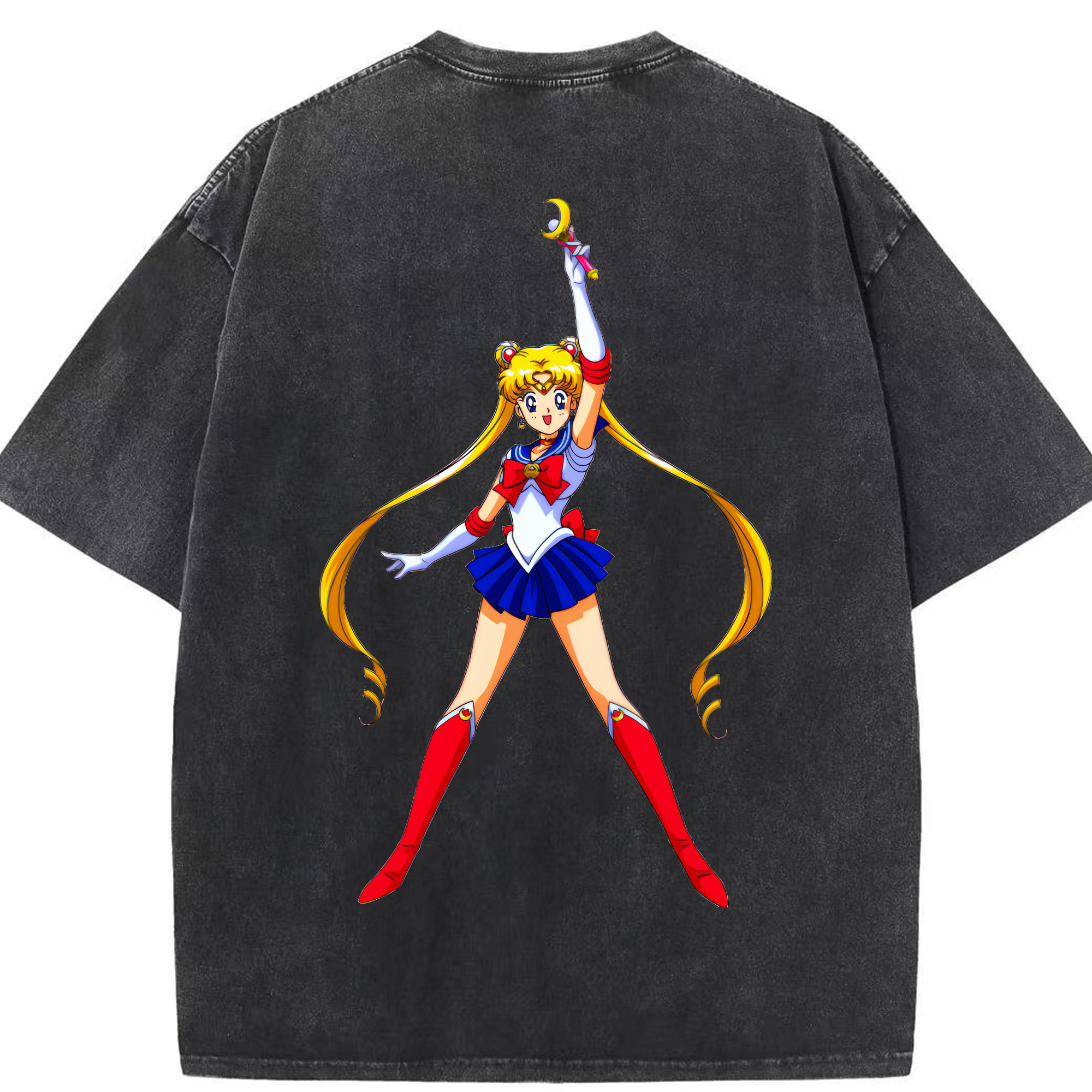 （画像用） 美少女戦士セーラームーン 月野 うさぎ つきの うさぎ Sailor Moon Tsukino Usagi 綿100% ヴィンテージ風 半袖Tシャツ（背面プリント）