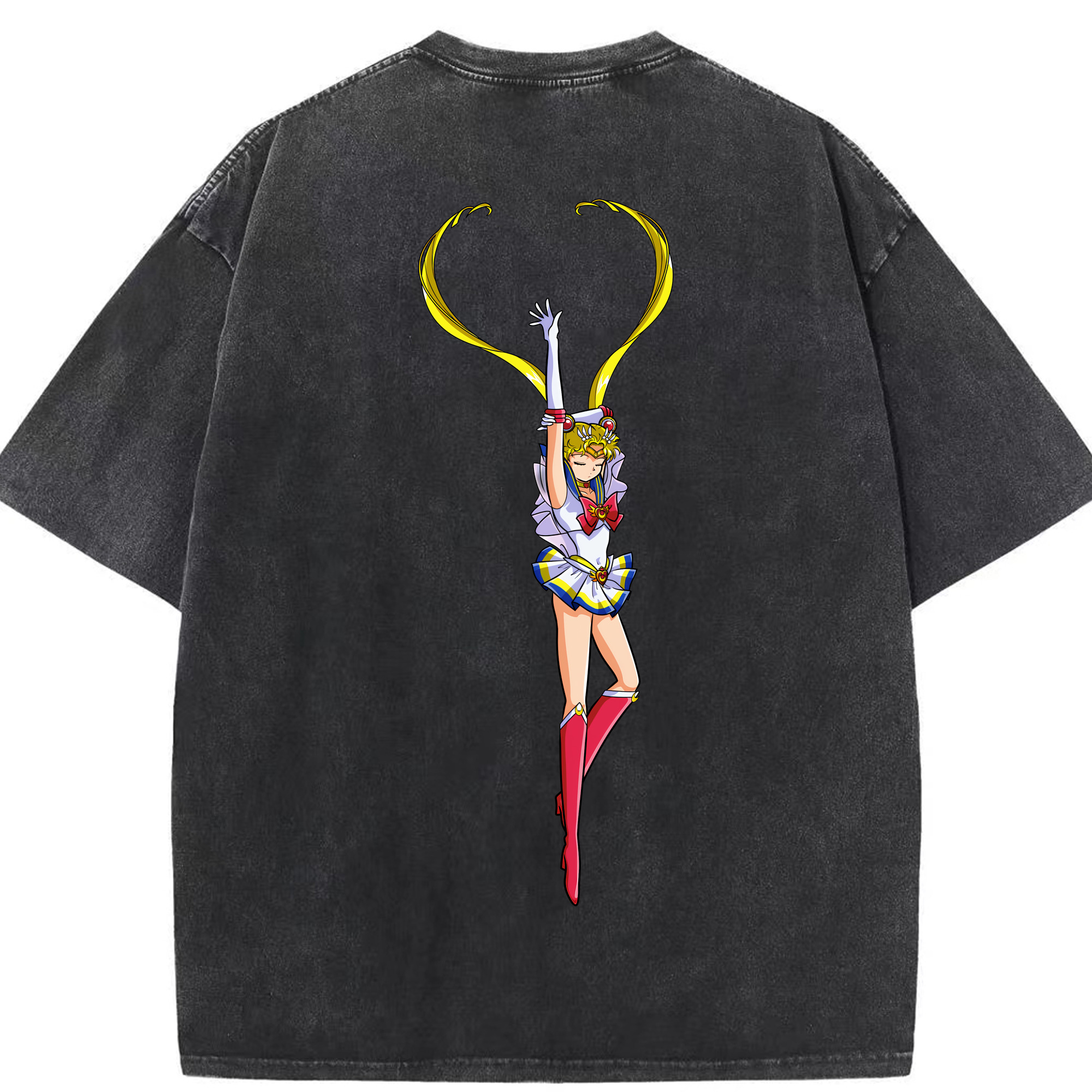 （画像用） 美少女戦士セーラームーン 月野 うさぎ つきの うさぎ Sailor Moon Tsukino Usagi 綿100% ヴィンテージ風 半袖Tシャツ（背面プリント）