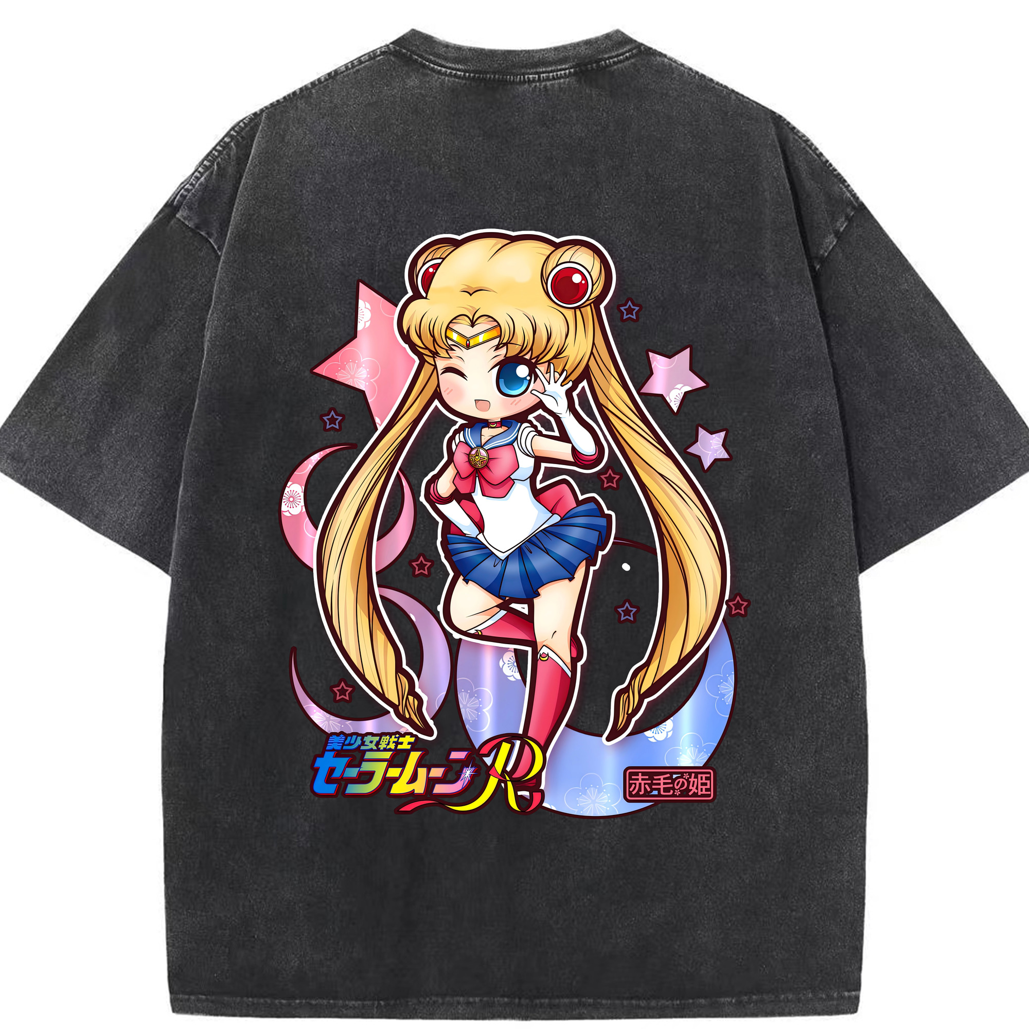 （画像用） 美少女戦士セーラームーン 月野 うさぎ つきの うさぎ Sailor Moon Tsukino Usagi 綿100% ヴィンテージ風 半袖Tシャツ（背面プリント）