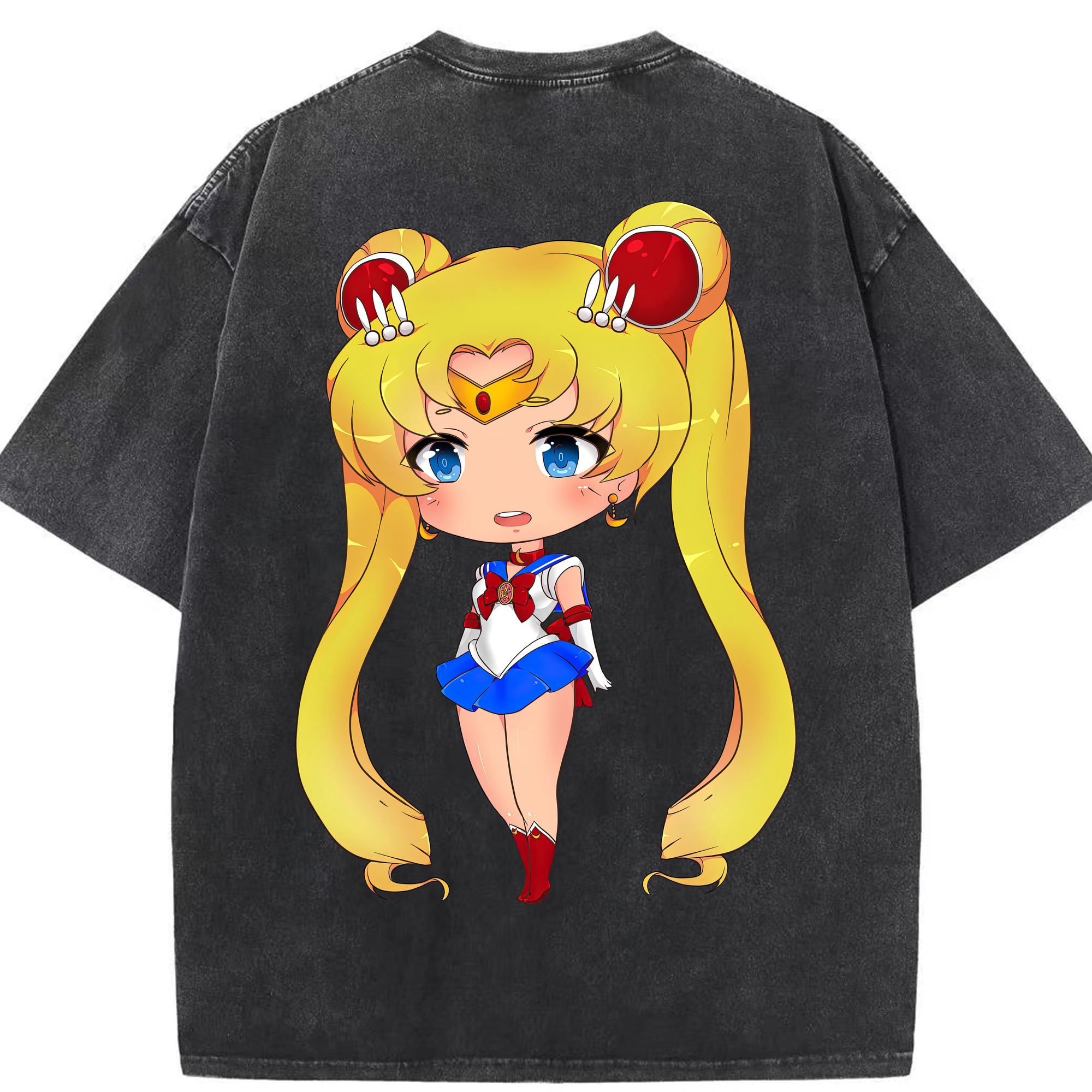 （画像用） 美少女戦士セーラームーン 月野 うさぎ つきの うさぎ Sailor Moon Tsukino Usagi 綿100% ヴィンテージ風 半袖Tシャツ（背面プリント）