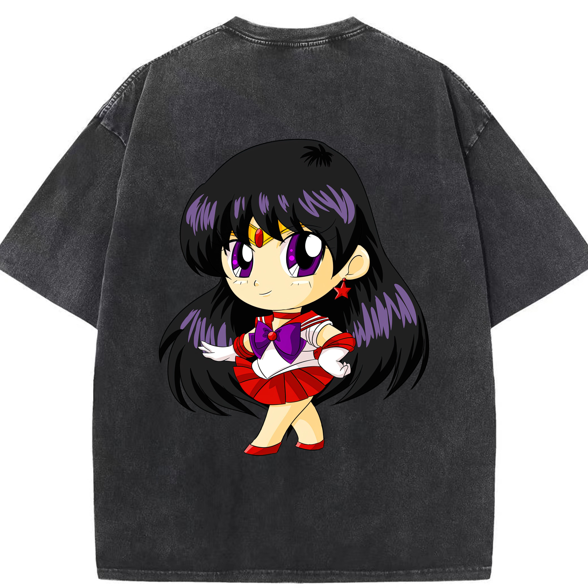 （画像用） 美少女戦士セーラームーン 火野レイ ひの レイ Sailor Moon Hino Rei （セーラーマーズ,Sailor Mars） 綿100% ヴィンテージ風 半袖Tシャツ（背面プリント）