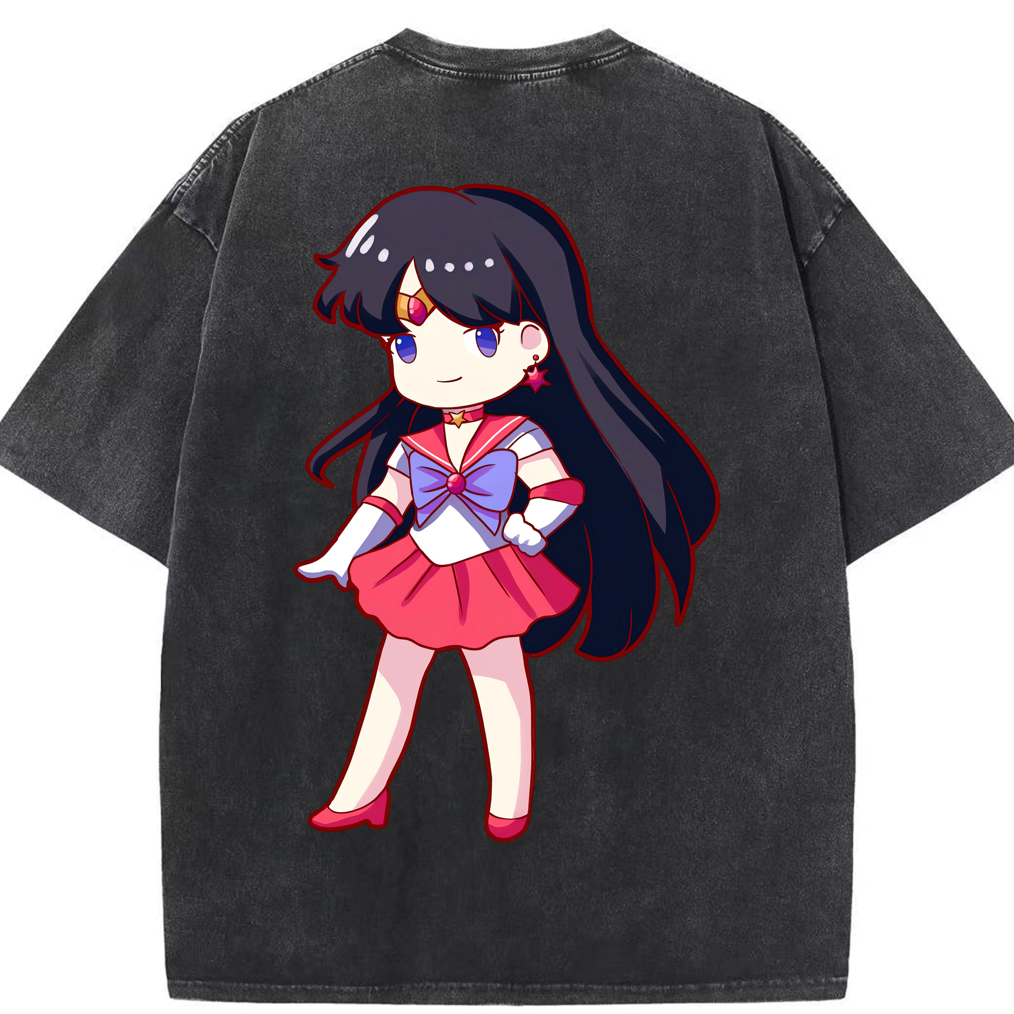 （画像用） 美少女戦士セーラームーン 火野レイ ひの レイ Sailor Moon Hino Rei （セーラーマーズ,Sailor Mars） 綿100% ヴィンテージ風 半袖Tシャツ（背面プリント）