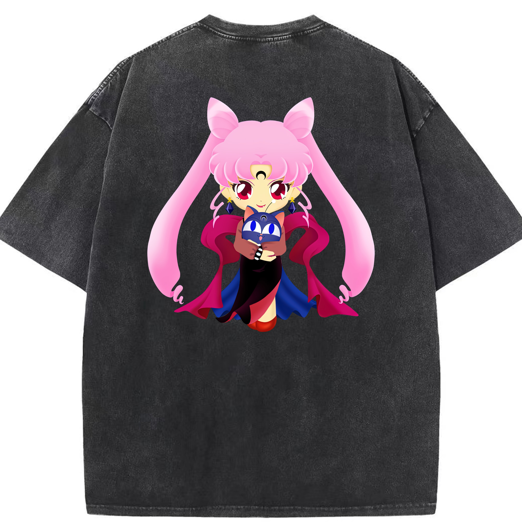 （画像用） 美少女戦士セーラームーン ちびうさ Sailor Moon Chibiusa Tsukino Usagi Small Lady Serenity 綿100% ヴィンテージ風 半袖Tシャツ（背面プリント）