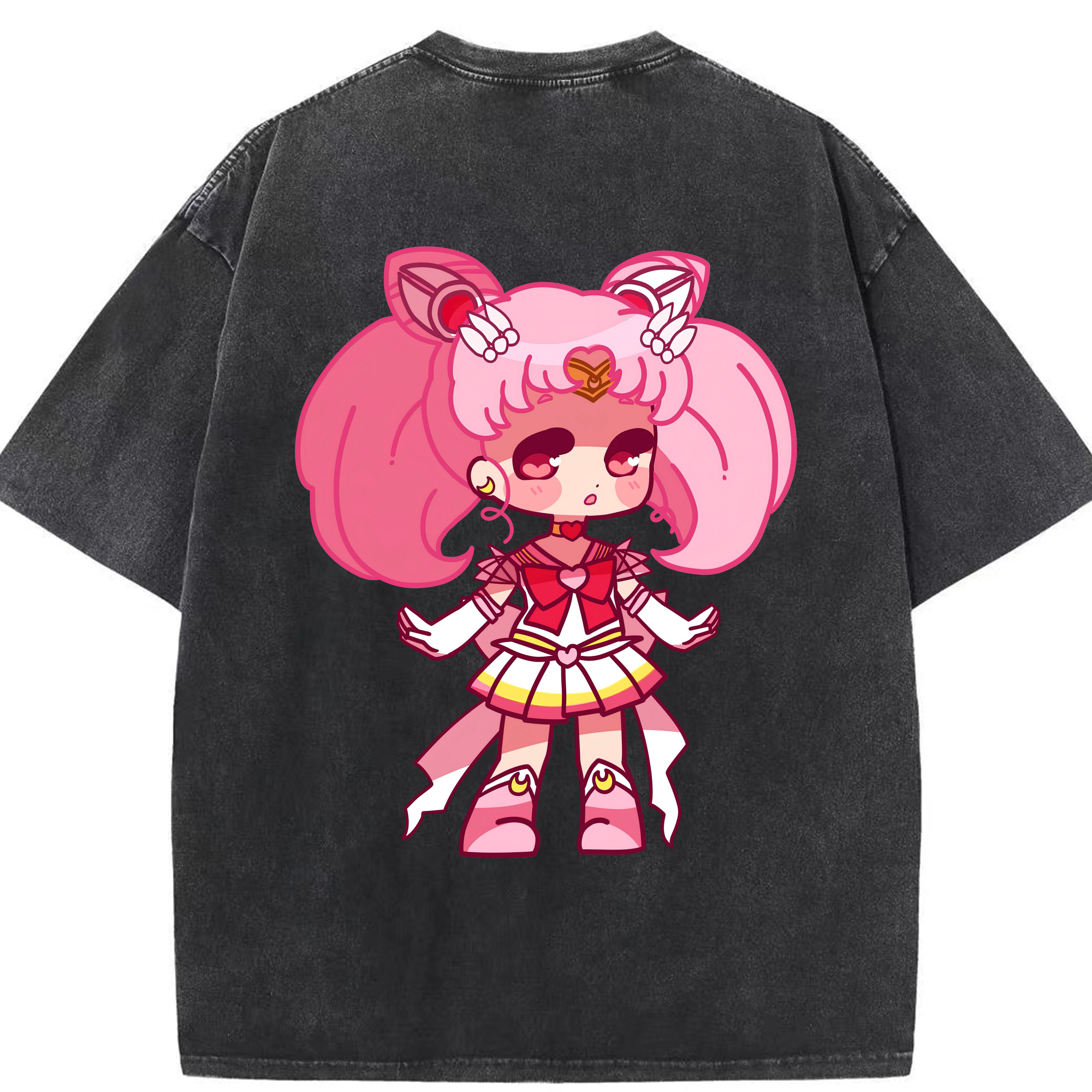 （画像用） 美少女戦士セーラームーン ちびうさ Sailor Moon Chibiusa Tsukino Usagi Small Lady Serenity 綿100% ヴィンテージ風 半袖Tシャツ（背面プリント）