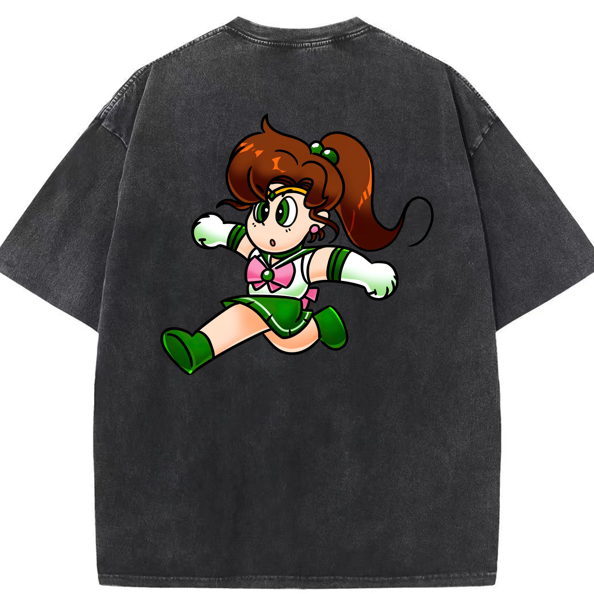 （画像用） 美少女戦士セーラームーン 木野 まこと きの まこと Sailor Moon Kino Makoto （セーラージュピター；Sailor Jupiter） 綿100% ヴィンテージ風 半袖Tシャツ（背面プリント）