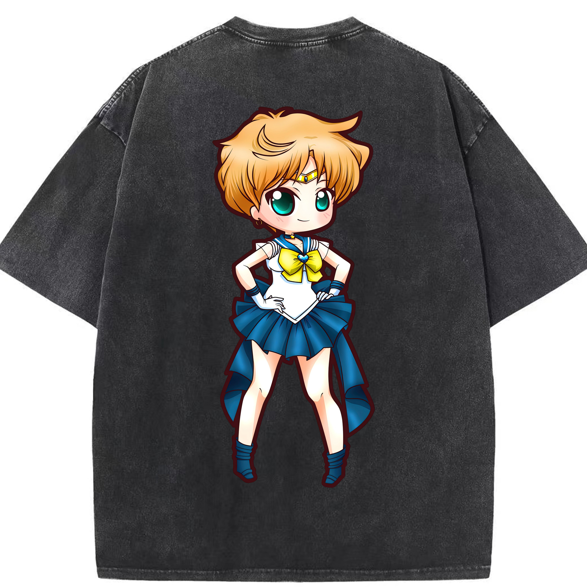 （画像用） 美少女戦士セーラームーン 天王はるか Sailor Moon Tenoh Haruka 綿100% ヴィンテージ風 半袖Tシャツ（背面プリント）