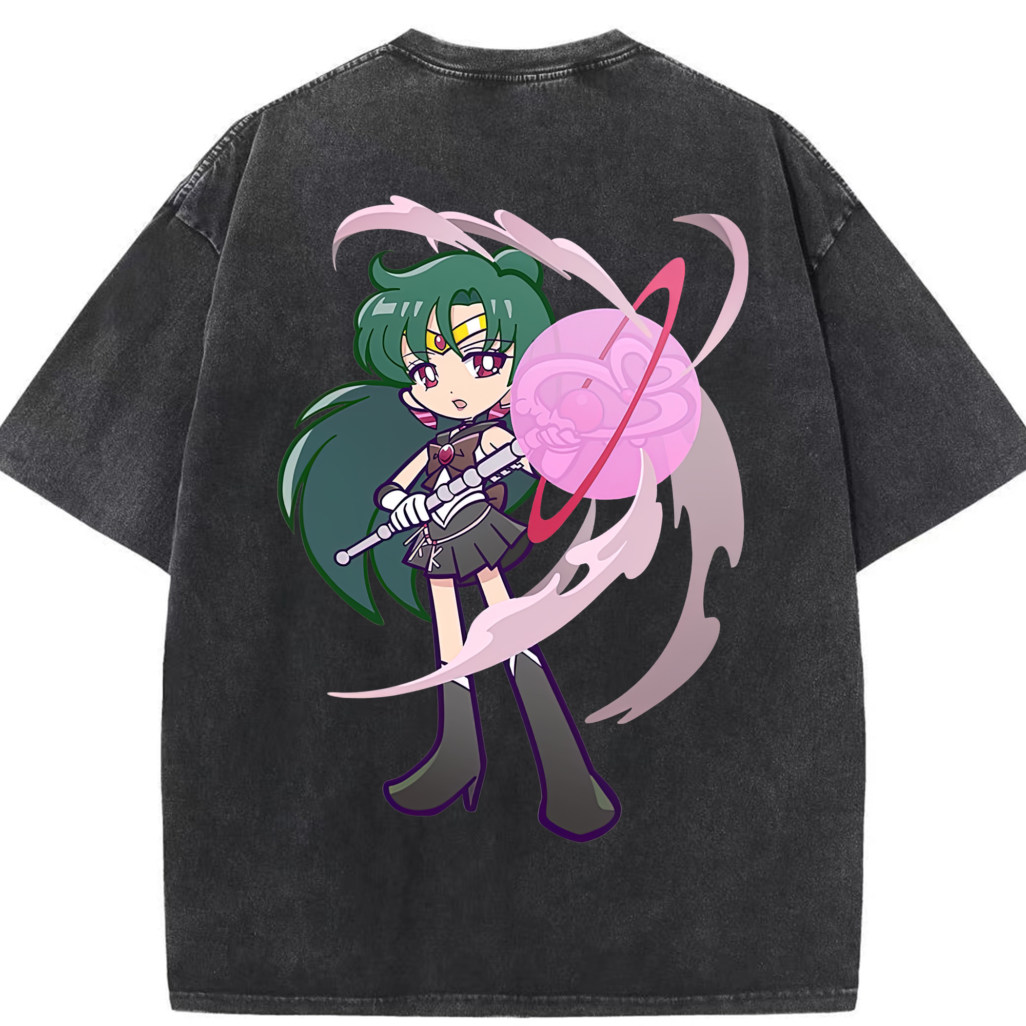 （画像用） 美少女戦士セーラームーン 冥王せつな Sailor Moon Meiou Setsuna 綿100% ヴィンテージ風 半袖Tシャツ（背面プリント）