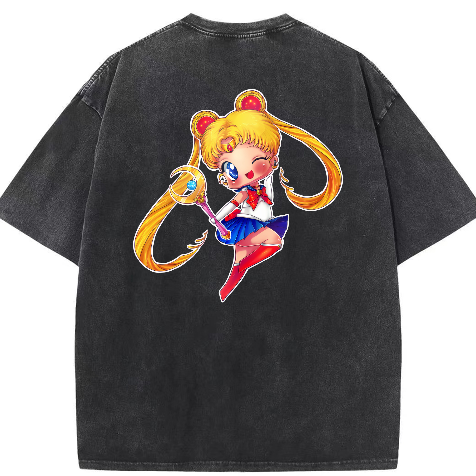 （画像用） 美少女戦士セーラームーン 月野 うさぎ つきの うさぎ Sailor Moon Tsukino Usagi 綿100% ヴィンテージ風 半袖Tシャツ（背面プリント）