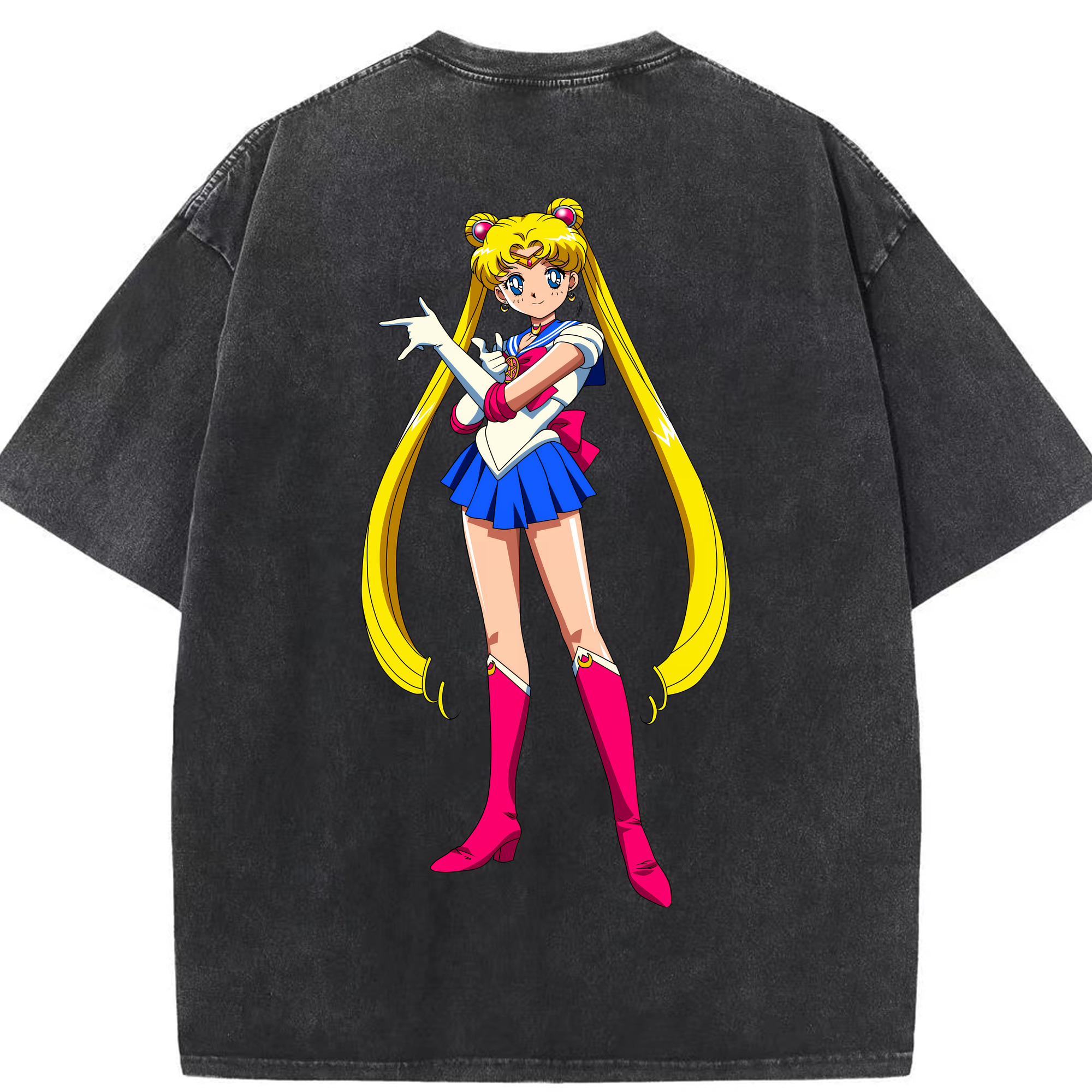 （画像用） 美少女戦士セーラームーン 月野 うさぎ つきの うさぎ Sailor Moon Tsukino Usagi 綿100% ヴィンテージ風 半袖Tシャツ（背面プリント）