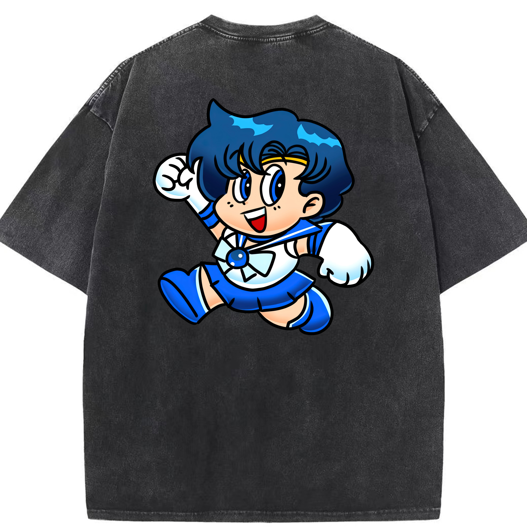 （画像用） 美少女戦士セーラームーン 水野 亜美 みずの あみ Sailor Moon Mizuno Ami 綿100% ヴィンテージ風 半袖Tシャツ（背面プリント）