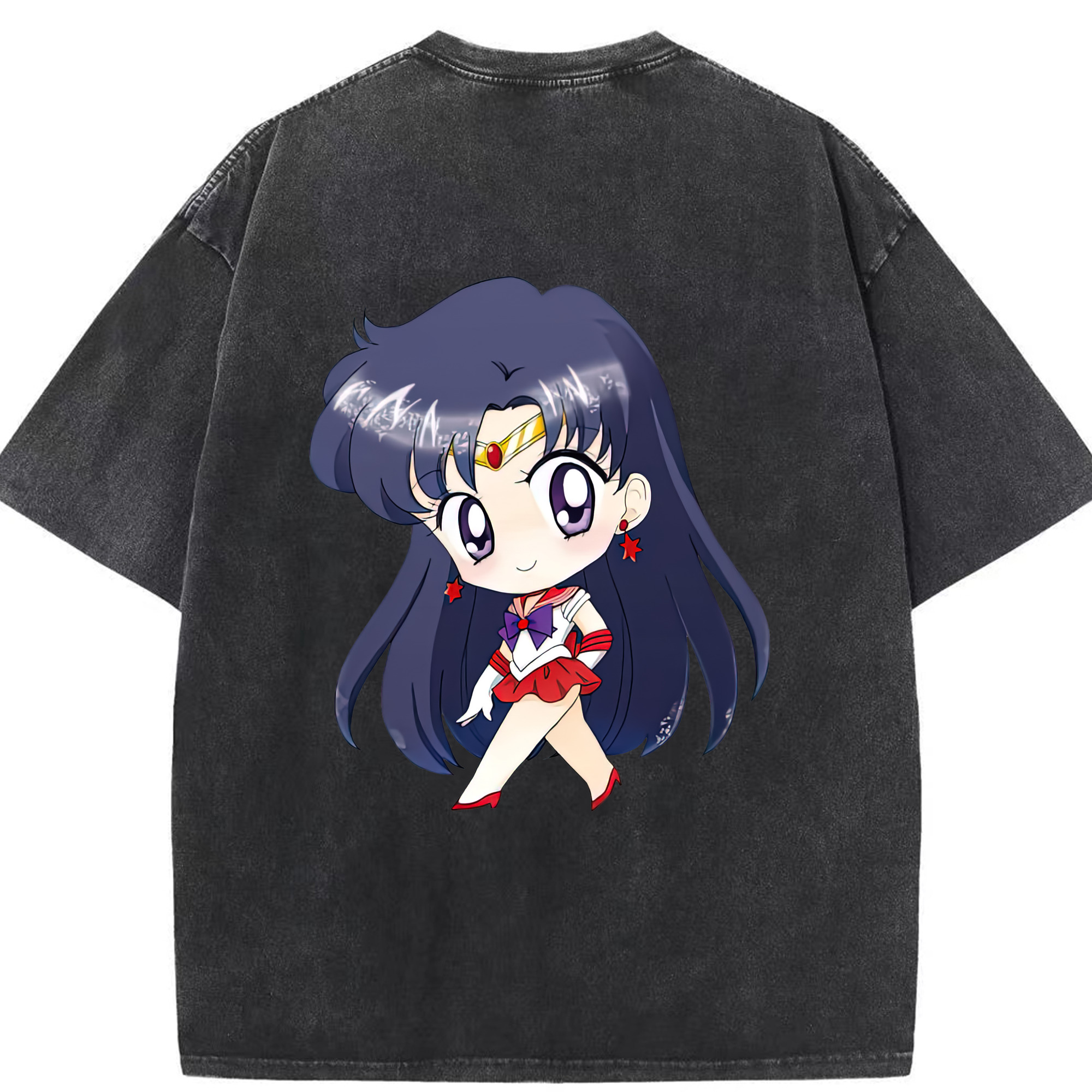 （画像用） 美少女戦士セーラームーン 火野レイ ひの レイ Sailor Moon Hino Rei （セーラーマーズ,Sailor Mars） 綿100% ヴィンテージ風 半袖Tシャツ（背面プリント）