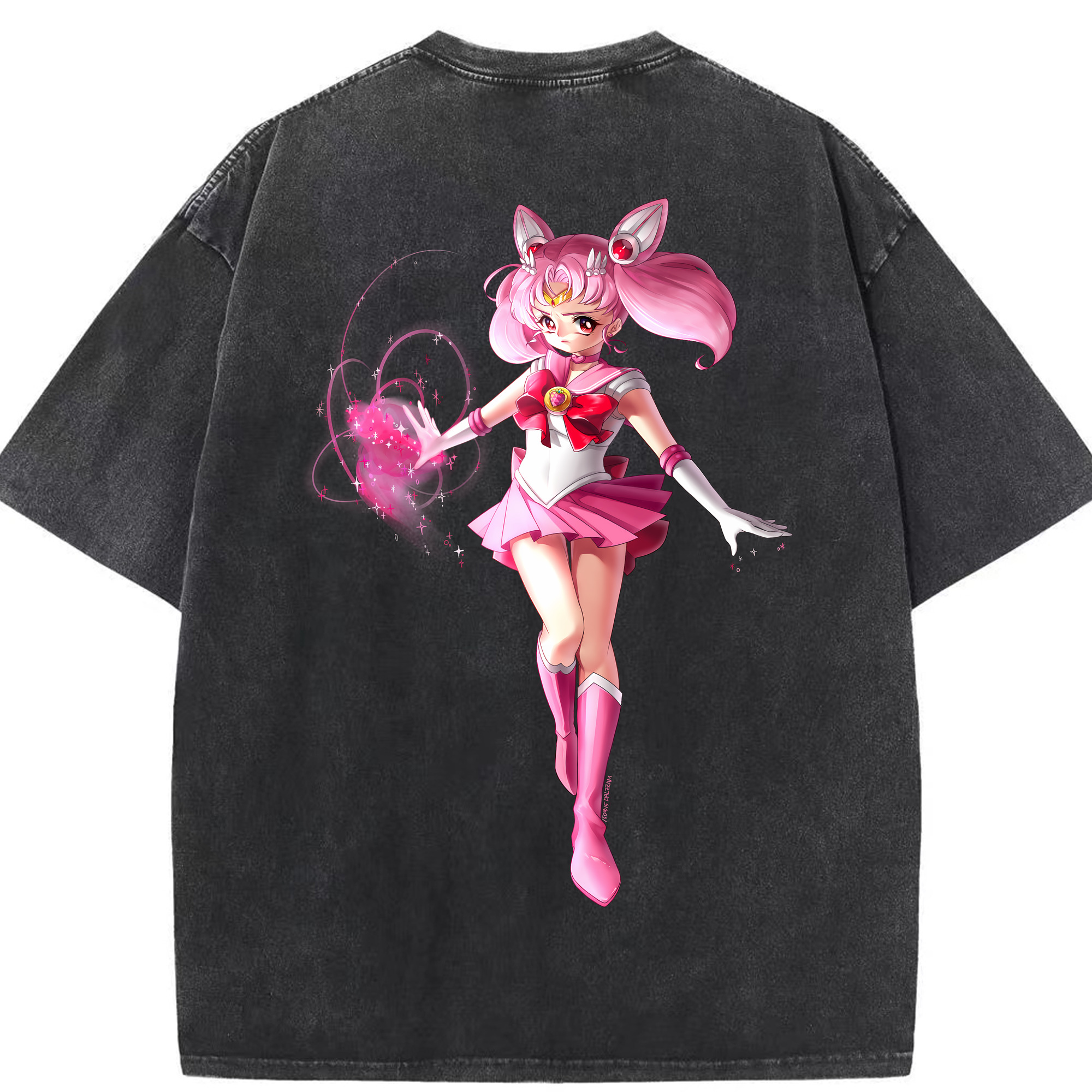 （画像用） 美少女戦士セーラームーン ちびうさ Sailor Moon Chibiusa Tsukino Usagi Small Lady Serenity 綿100% ヴィンテージ風 半袖Tシャツ（背面プリント）
