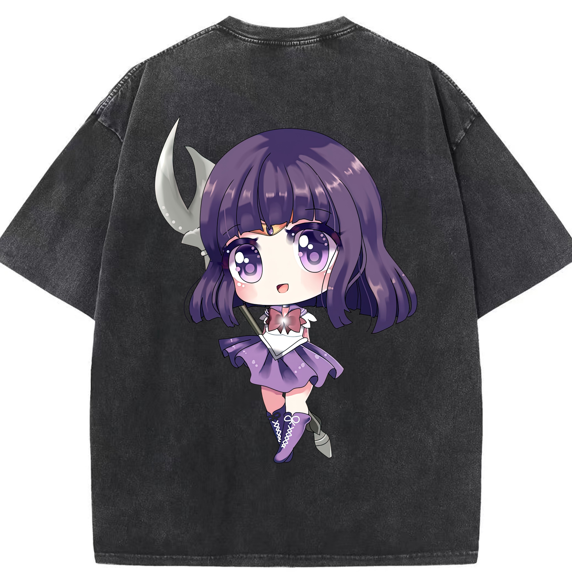 （画像用） 美少女戦士セーラームーン 土萠ほたる Sailor Moon Tomoe Hotaru （セーラーサターン；Sailor Saturn） 綿100% ヴィンテージ風 半袖Tシャツ（背面プリント）
