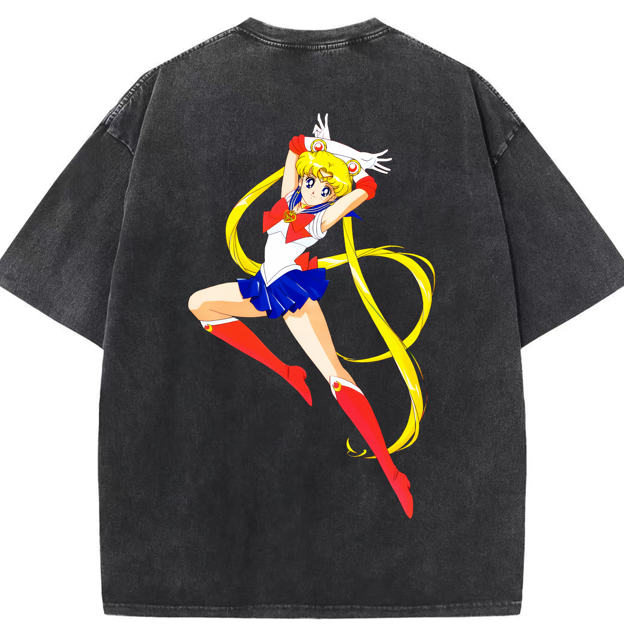 （画像用） 美少女戦士セーラームーン 月野 うさぎ つきの うさぎ Sailor Moon Tsukino Usagi 綿100% ヴィンテージ風 半袖Tシャツ（背面プリント）