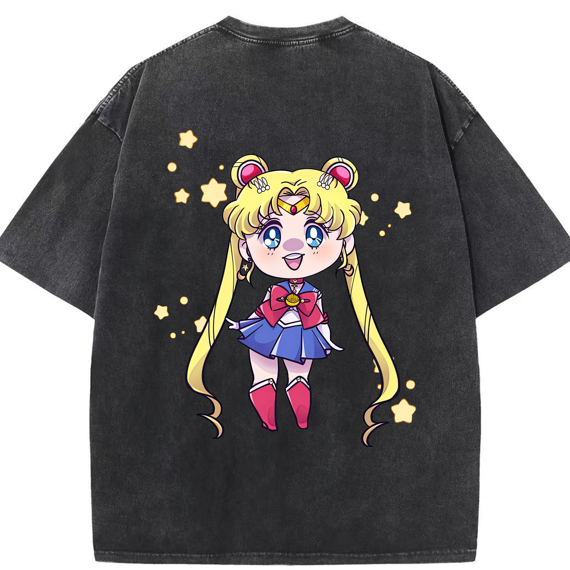 （画像用） 美少女戦士セーラームーン 月野 うさぎ つきの うさぎ Sailor Moon Tsukino Usagi 綿100% ヴィンテージ風 半袖Tシャツ（背面プリント）