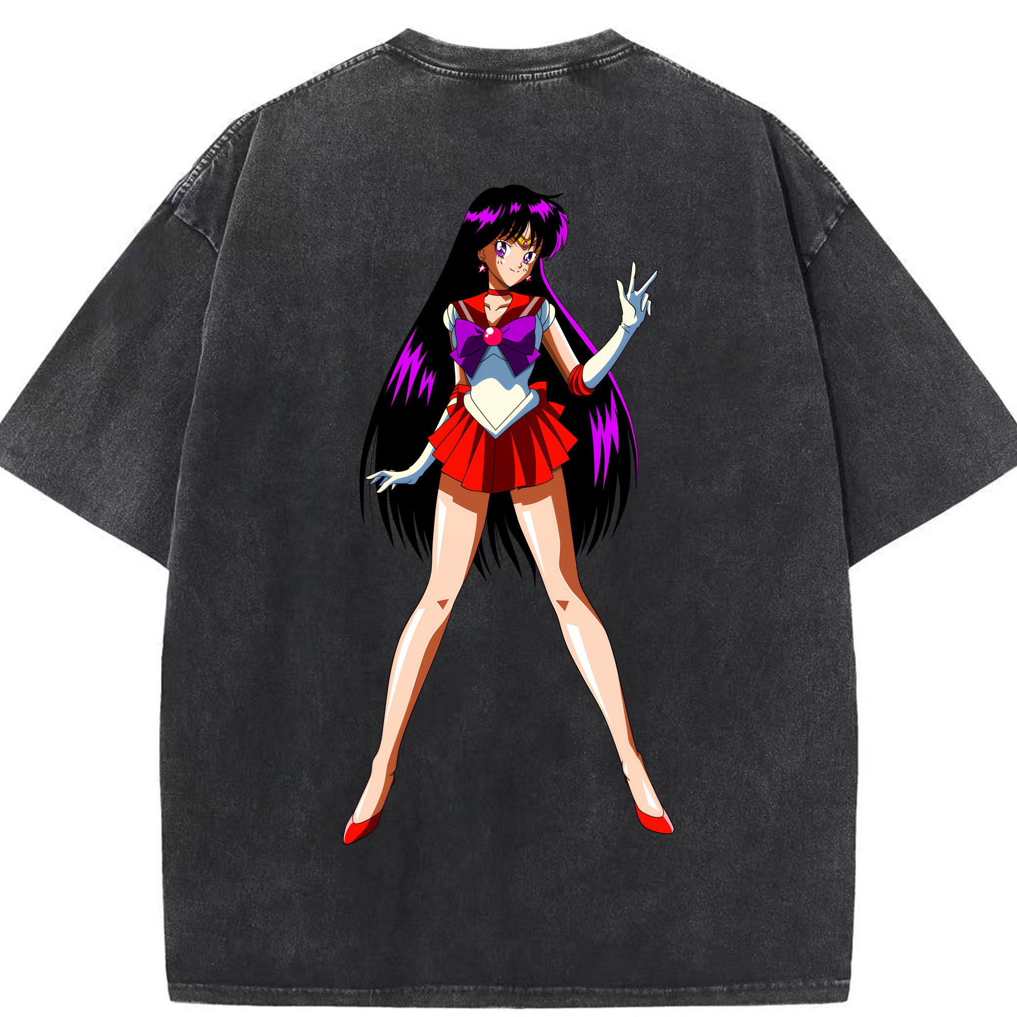（画像用） 美少女戦士セーラームーン 火野レイ ひの レイ Sailor Moon Hino Rei （セーラーマーズ,Sailor Mars） 綿100% ヴィンテージ風 半袖Tシャツ（背面プリント）