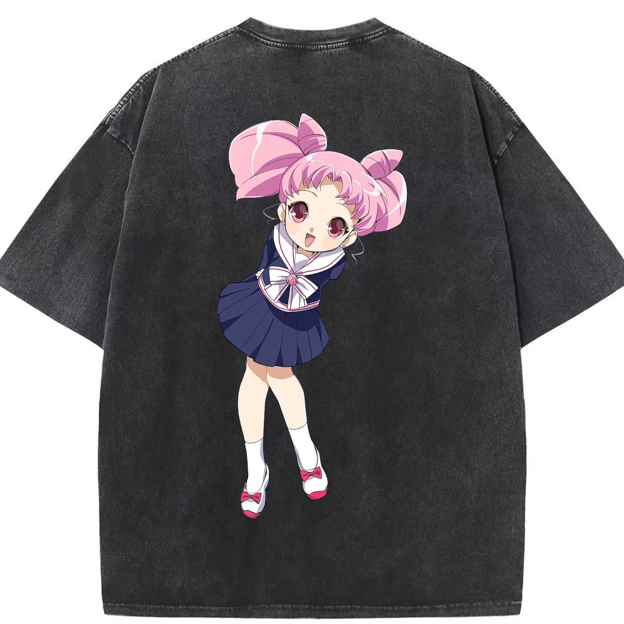 （画像用） 美少女戦士セーラームーン ちびうさ Sailor Moon Chibiusa Tsukino Usagi Small Lady Serenity 綿100% ヴィンテージ風 半袖Tシャツ（背面プリント）