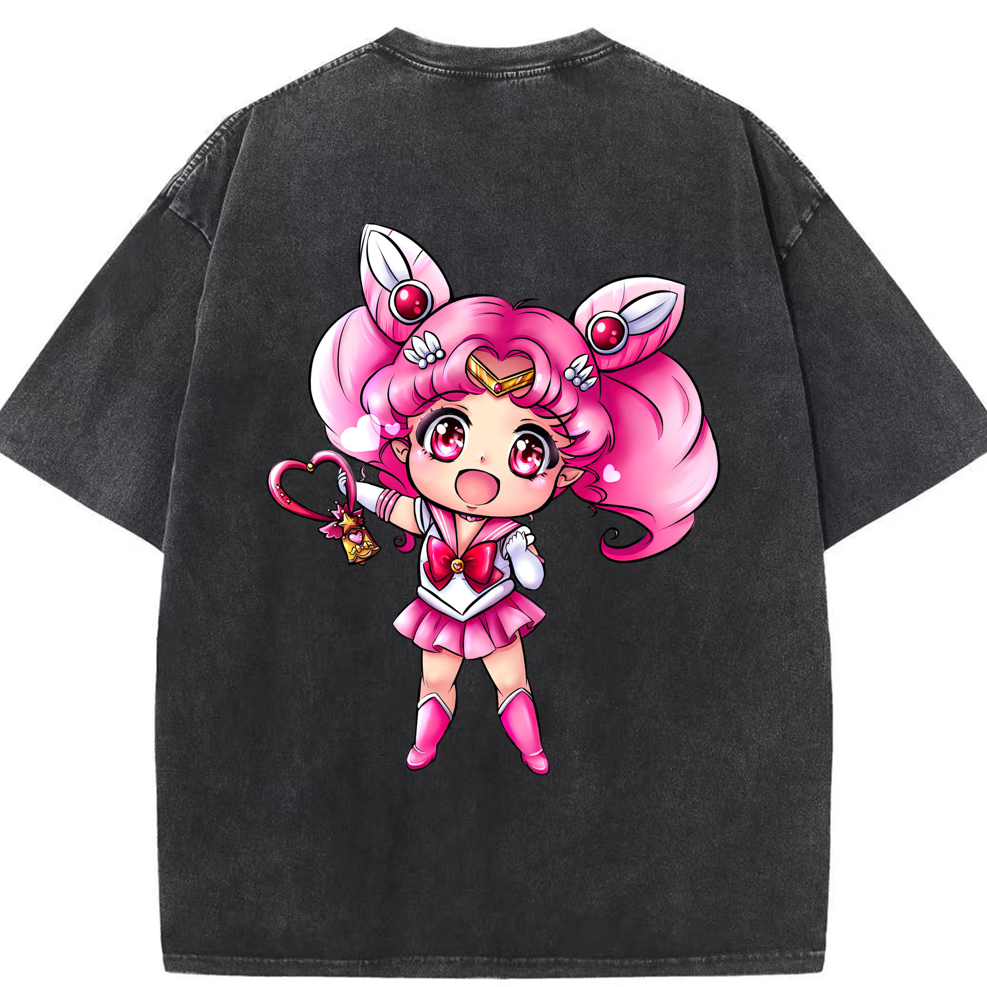 （画像用） 美少女戦士セーラームーン ちびうさ Sailor Moon Chibiusa Tsukino Usagi Small Lady Serenity 綿100% ヴィンテージ風 半袖Tシャツ（背面プリント）