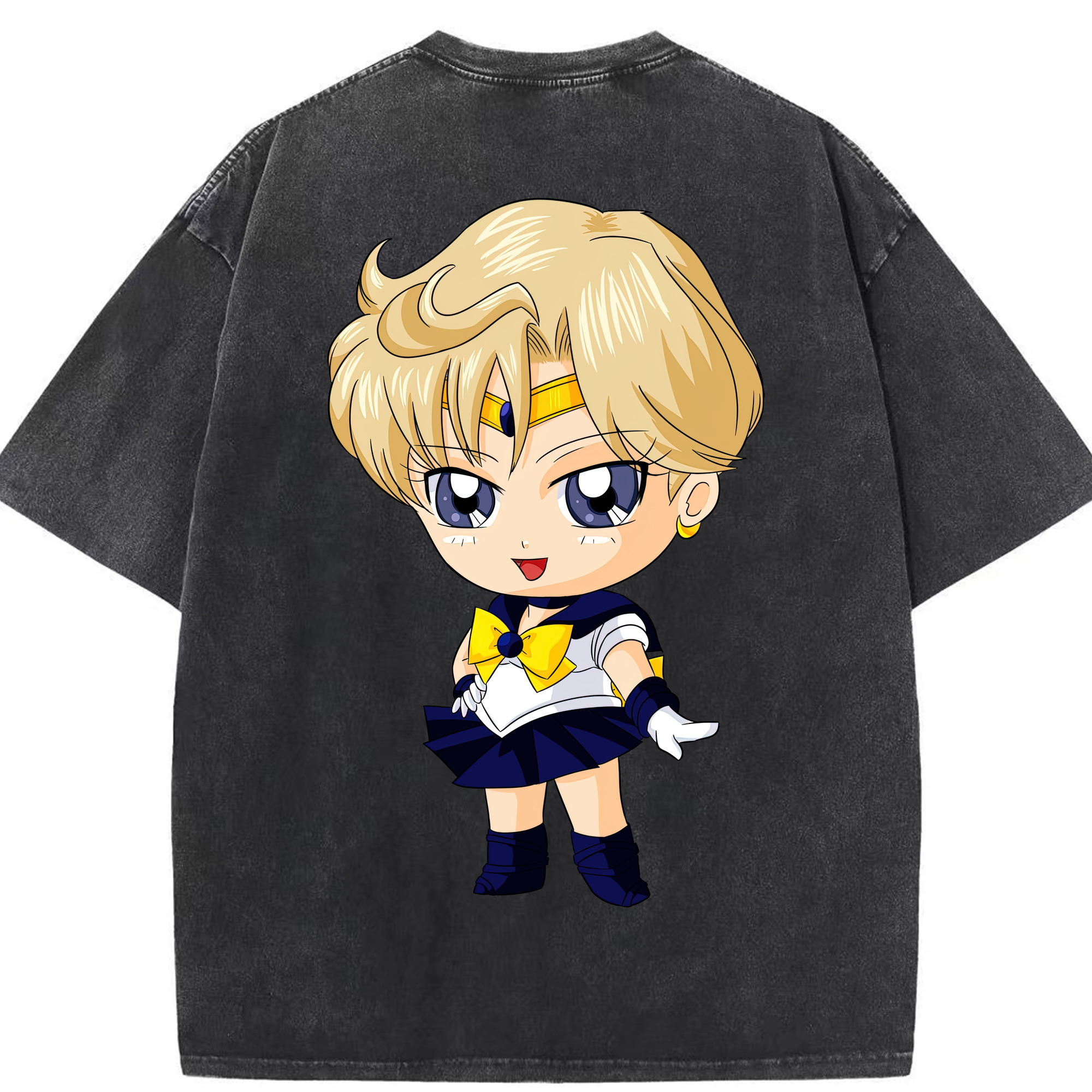 （画像用） 美少女戦士セーラームーン 天王はるか Sailor Moon Tenoh Haruka 綿100% ヴィンテージ風 半袖Tシャツ（背面プリント）