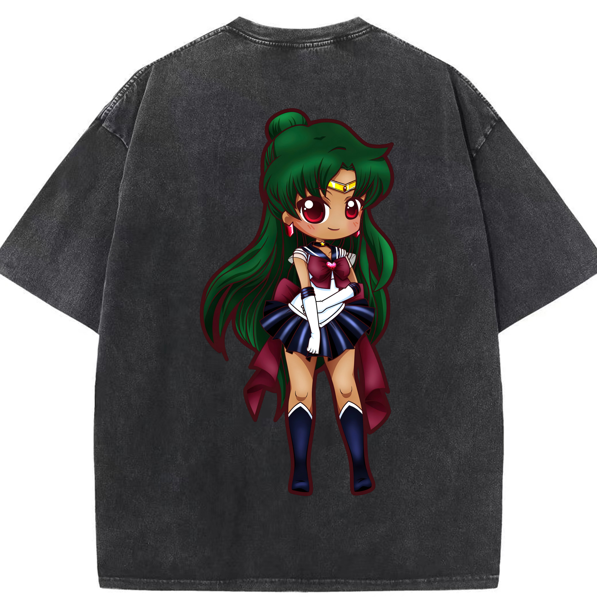 （画像用） 美少女戦士セーラームーン 冥王せつな Sailor Moon Meiou Setsuna 綿100% ヴィンテージ風 半袖Tシャツ（背面プリント）