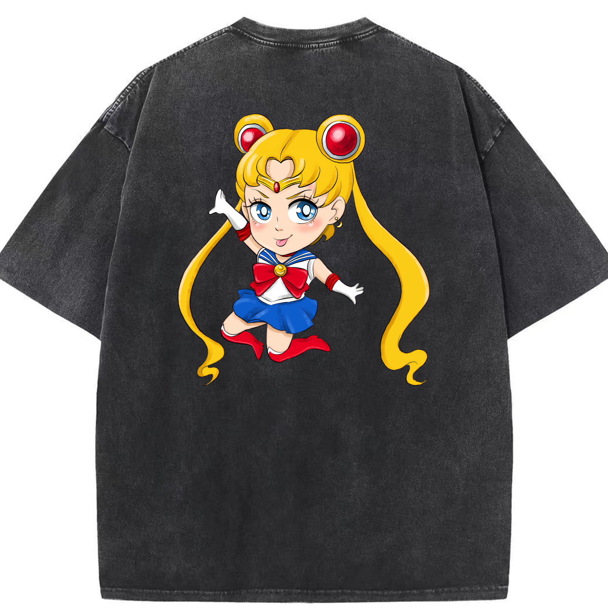 （画像用） 美少女戦士セーラームーン 月野 うさぎ つきの うさぎ Sailor Moon Tsukino Usagi 綿100% ヴィンテージ風 半袖Tシャツ（背面プリント）
