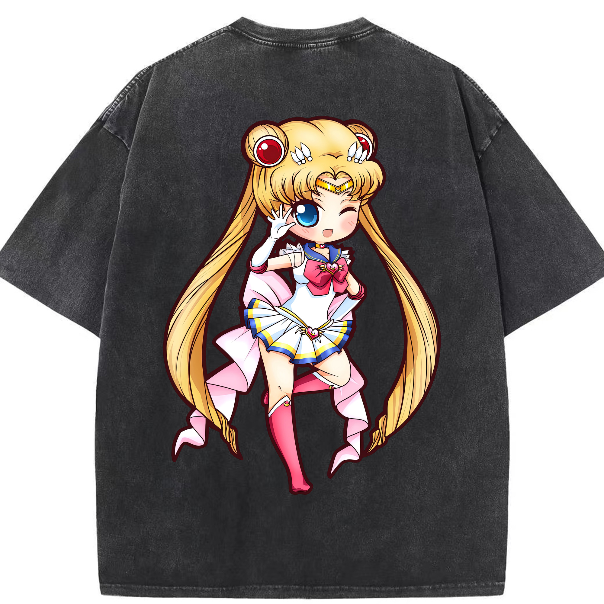 （画像用） 美少女戦士セーラームーン 月野 うさぎ つきの うさぎ Sailor Moon Tsukino Usagi 綿100% ヴィンテージ風 半袖Tシャツ（背面プリント）