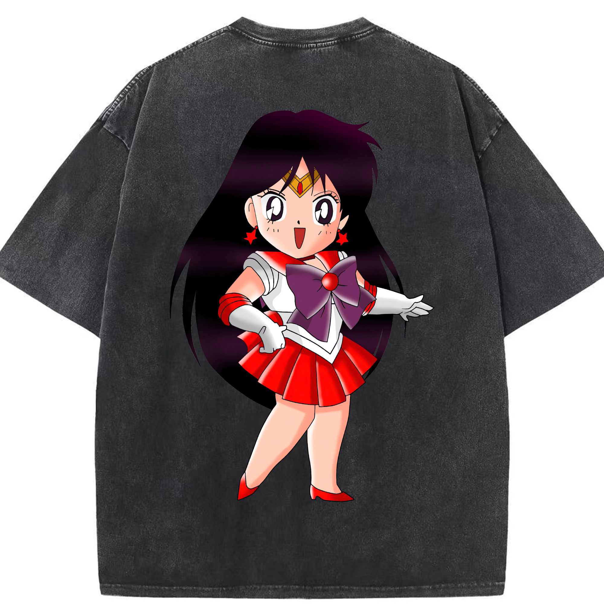 （画像用） 美少女戦士セーラームーン 火野レイ ひの レイ Sailor Moon Hino Rei （セーラーマーズ,Sailor Mars） 綿100% ヴィンテージ風 半袖Tシャツ（背面プリント）