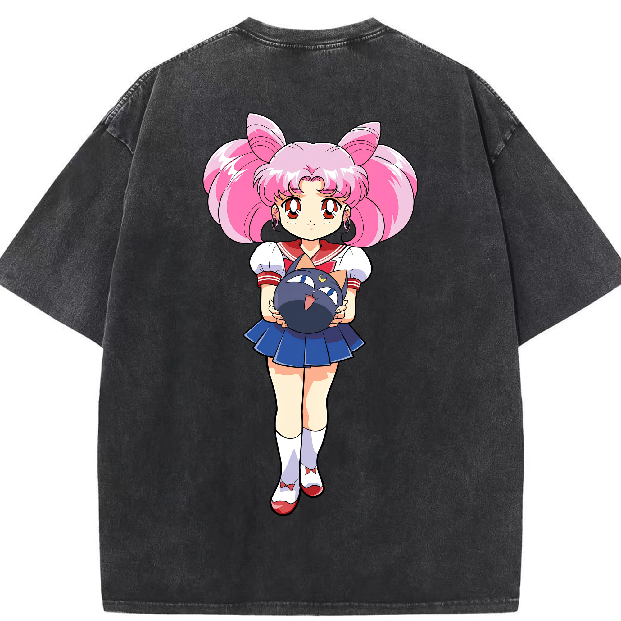 （画像用） 美少女戦士セーラームーン ちびうさ Sailor Moon Chibiusa Tsukino Usagi Small Lady Serenity 綿100% ヴィンテージ風 半袖Tシャツ（背面プリント）
