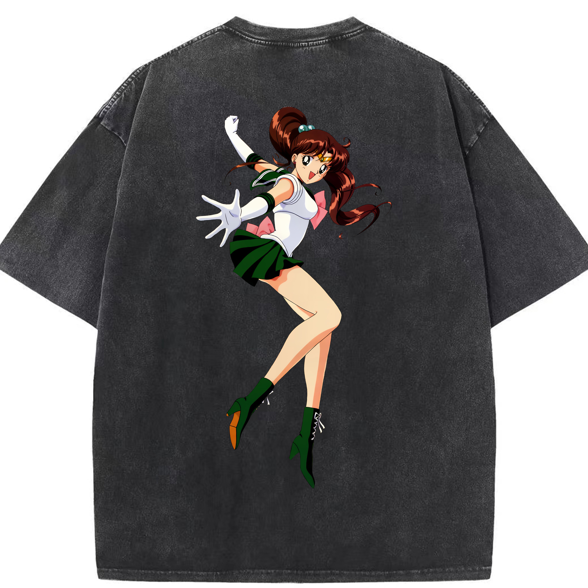 （画像用） 美少女戦士セーラームーン 木野 まこと きの まこと Sailor Moon Kino Makoto （セーラージュピター；Sailor Jupiter） 綿100% ヴィンテージ風 半袖Tシャツ（背面プリント）