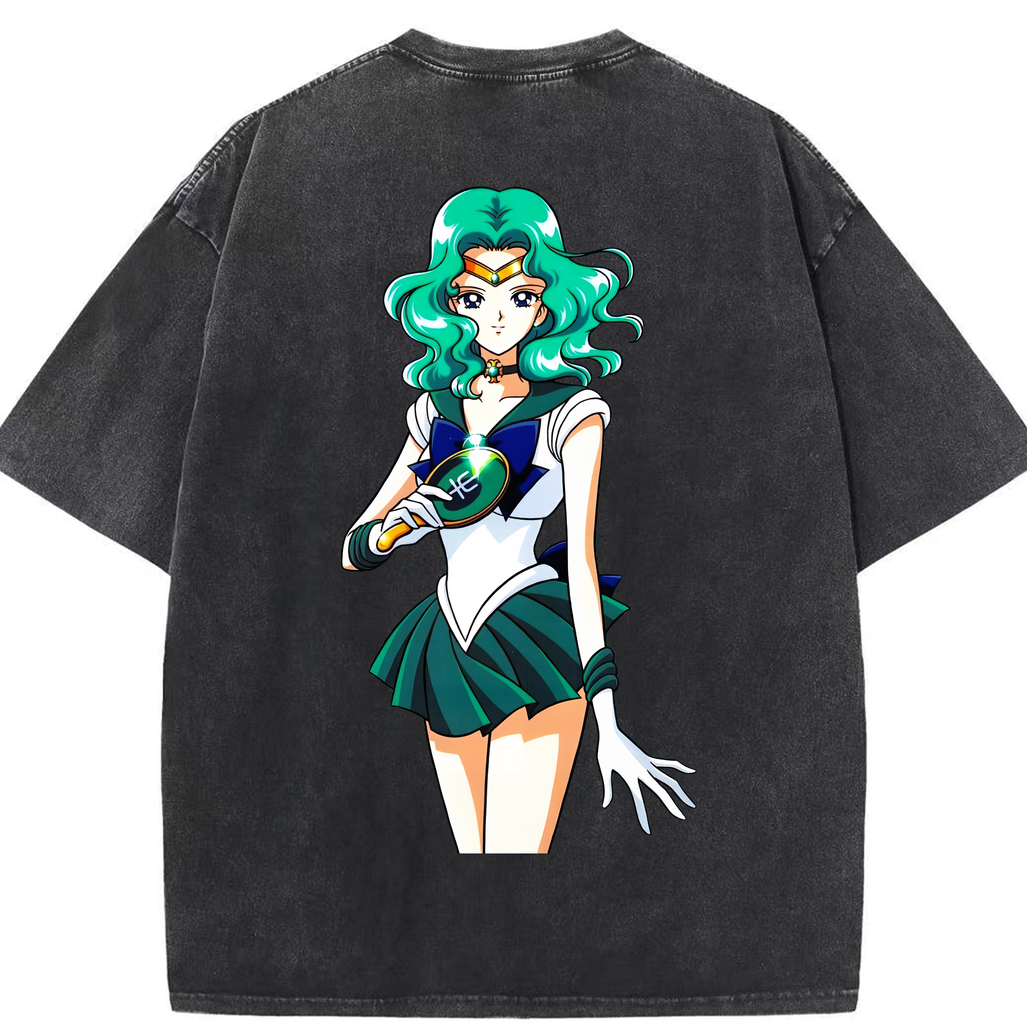 （画像用） 美少女戦士セーラームーン 海王 みちる（かいおう みちる） Sailor Moon Kaiou Michiru 綿100% ヴィンテージ風 半袖Tシャツ（背面プリント）