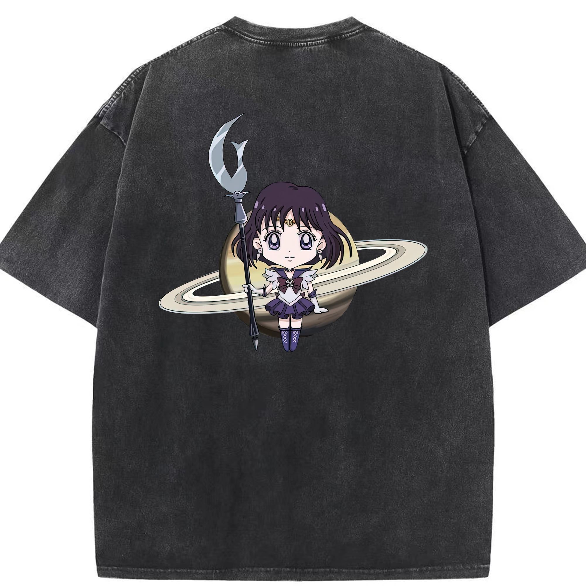 （画像用） 美少女戦士セーラームーン 土萠ほたる Sailor Moon Tomoe Hotaru （セーラーサターン；Sailor Saturn） 綿100% ヴィンテージ風 半袖Tシャツ（背面プリント）