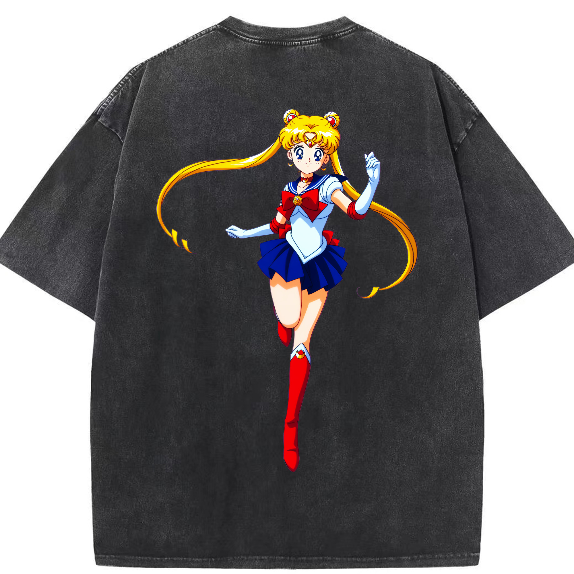 （画像用） 美少女戦士セーラームーン 月野 うさぎ つきの うさぎ Sailor Moon Tsukino Usagi 綿100% ヴィンテージ風 半袖Tシャツ（背面プリント）