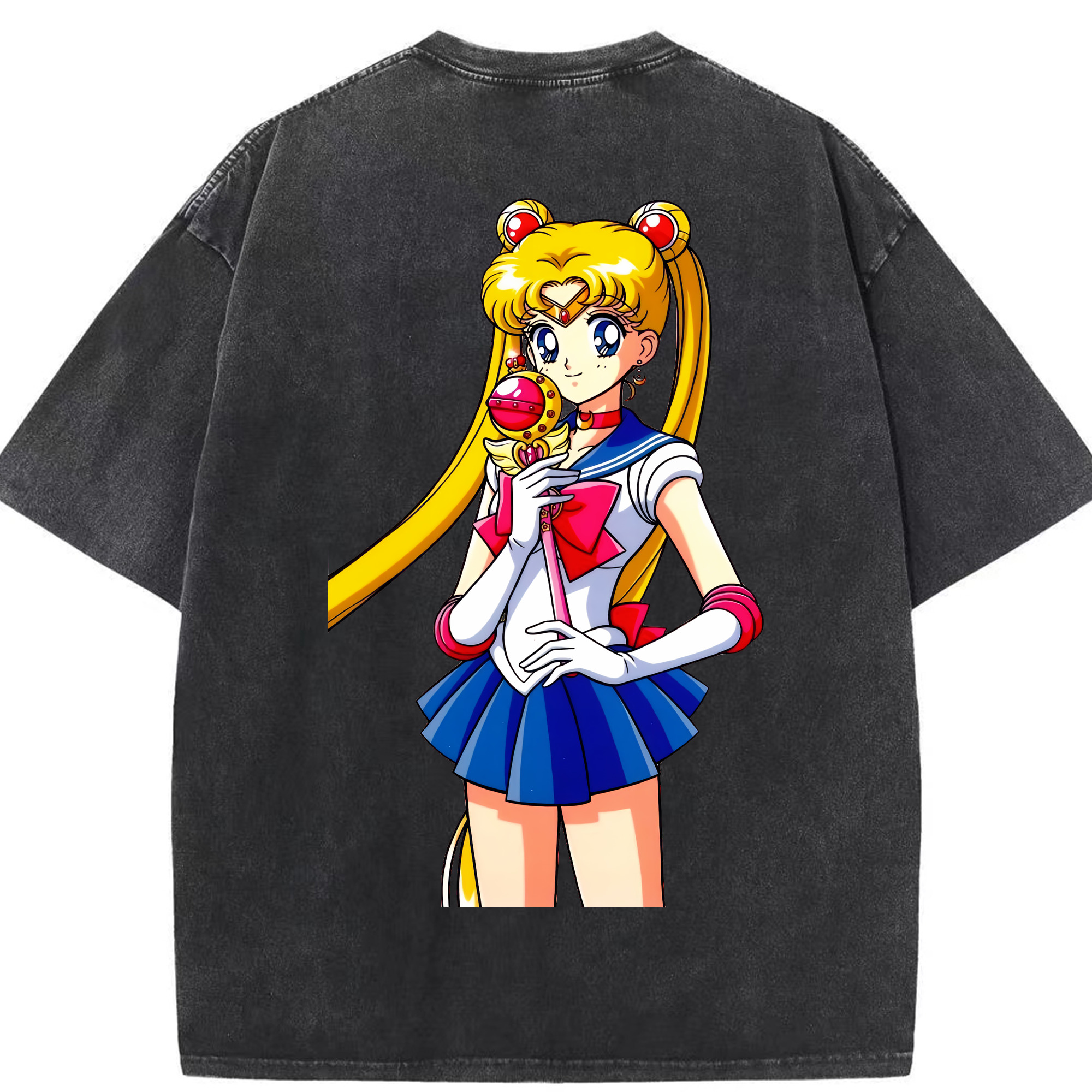 （画像用） 美少女戦士セーラームーン 月野 うさぎ つきの うさぎ Sailor Moon Tsukino Usagi 綿100% ヴィンテージ風 半袖Tシャツ（背面プリント）