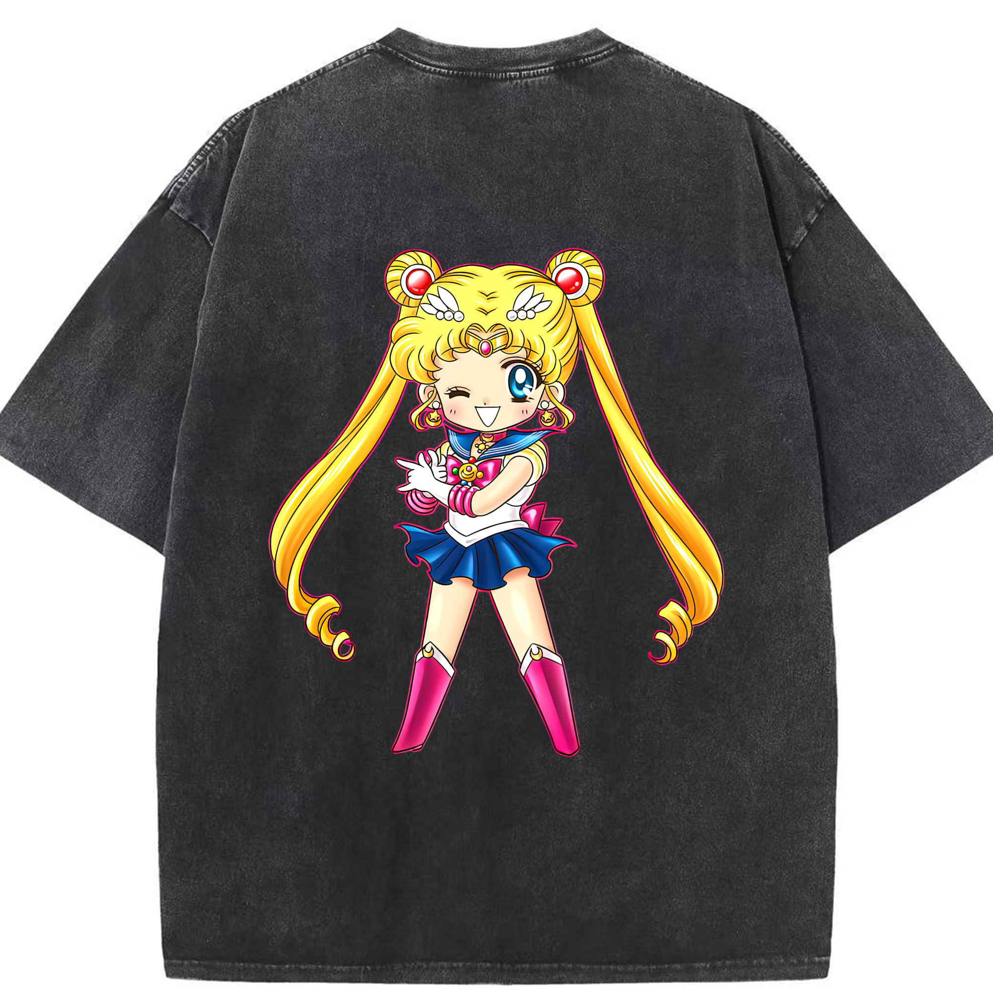（画像用） 美少女戦士セーラームーン 月野 うさぎ つきの うさぎ Sailor Moon Tsukino Usagi 綿100% ヴィンテージ風 半袖Tシャツ（背面プリント）