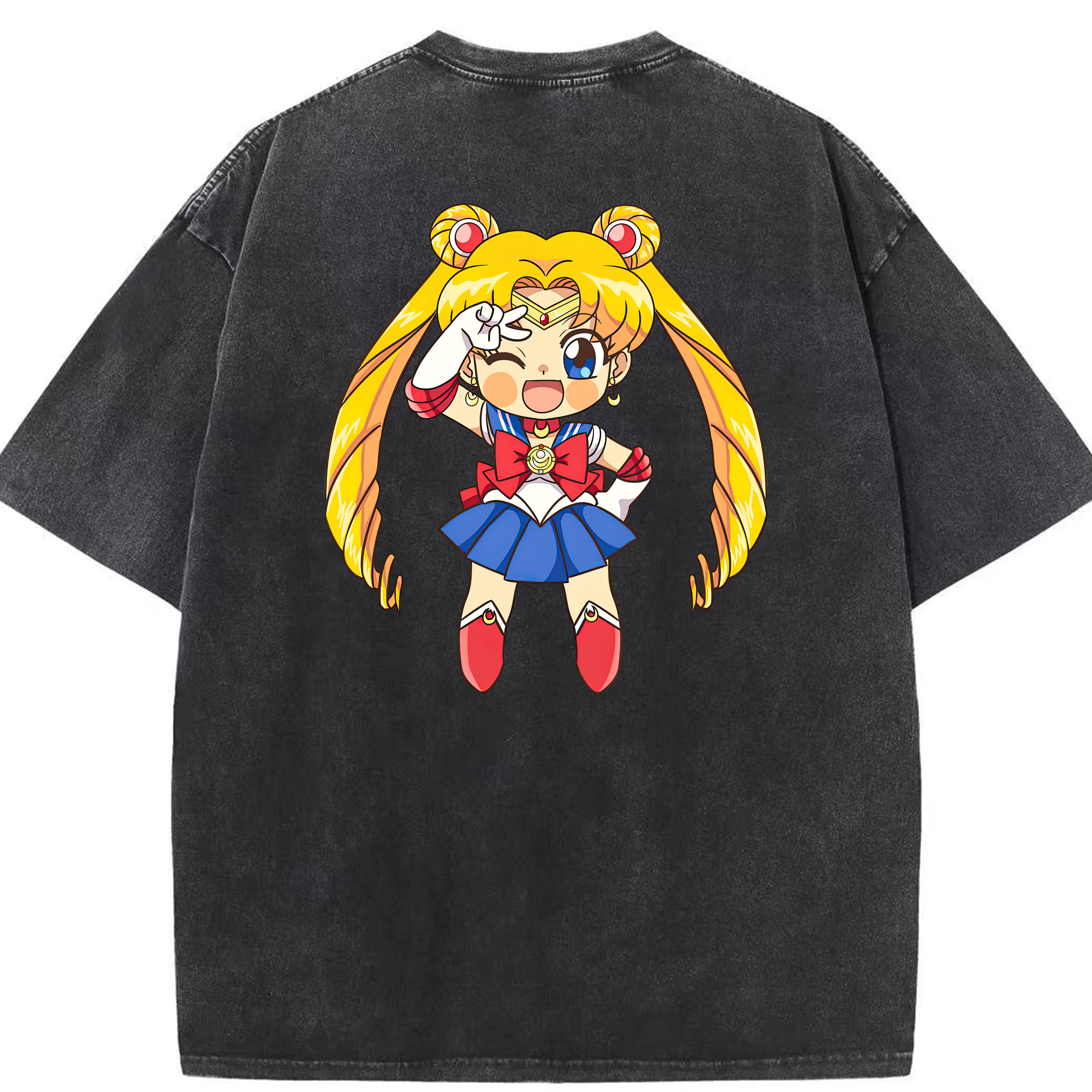 （画像用） 美少女戦士セーラームーン 月野 うさぎ つきの うさぎ Sailor Moon Tsukino Usagi 綿100% ヴィンテージ風 半袖Tシャツ（背面プリント）
