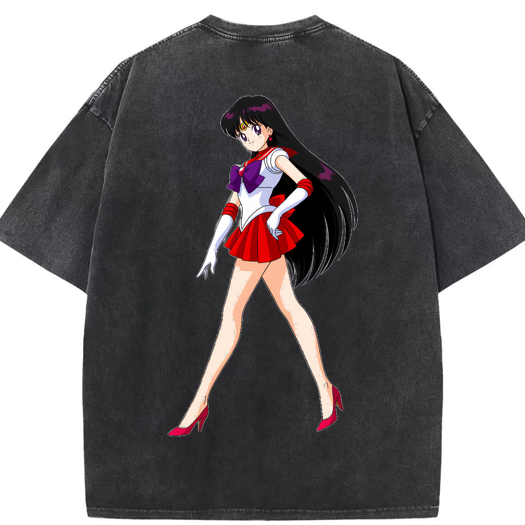 （画像用） 美少女戦士セーラームーン 火野レイ ひの レイ Sailor Moon Hino Rei （セーラーマーズ,Sailor Mars） 綿100% ヴィンテージ風 半袖Tシャツ（背面プリント）