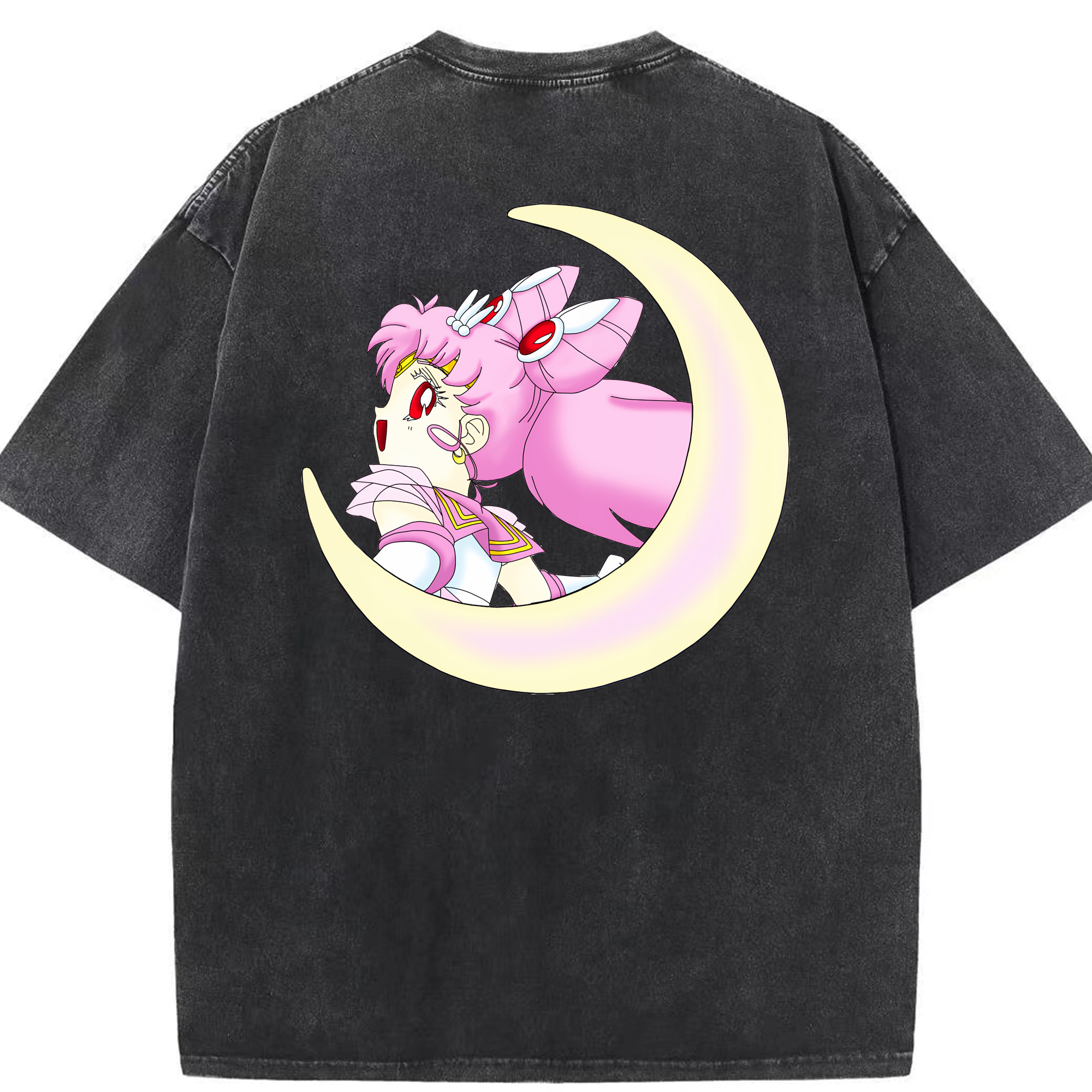（画像用） 美少女戦士セーラームーン ちびうさ Sailor Moon Chibiusa Tsukino Usagi Small Lady Serenity 綿100% ヴィンテージ風 半袖Tシャツ（背面プリント）