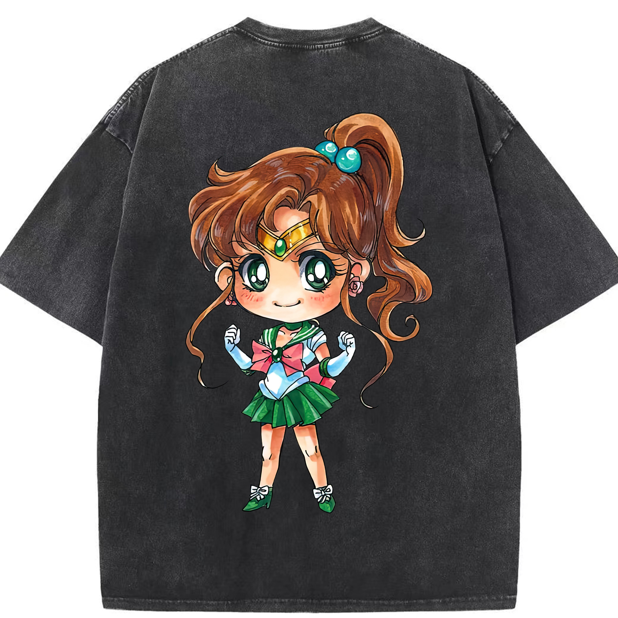 （画像用） 美少女戦士セーラームーン 木野 まこと きの まこと Sailor Moon Kino Makoto （セーラージュピター；Sailor Jupiter） 綿100% ヴィンテージ風 半袖Tシャツ（背面プリント）