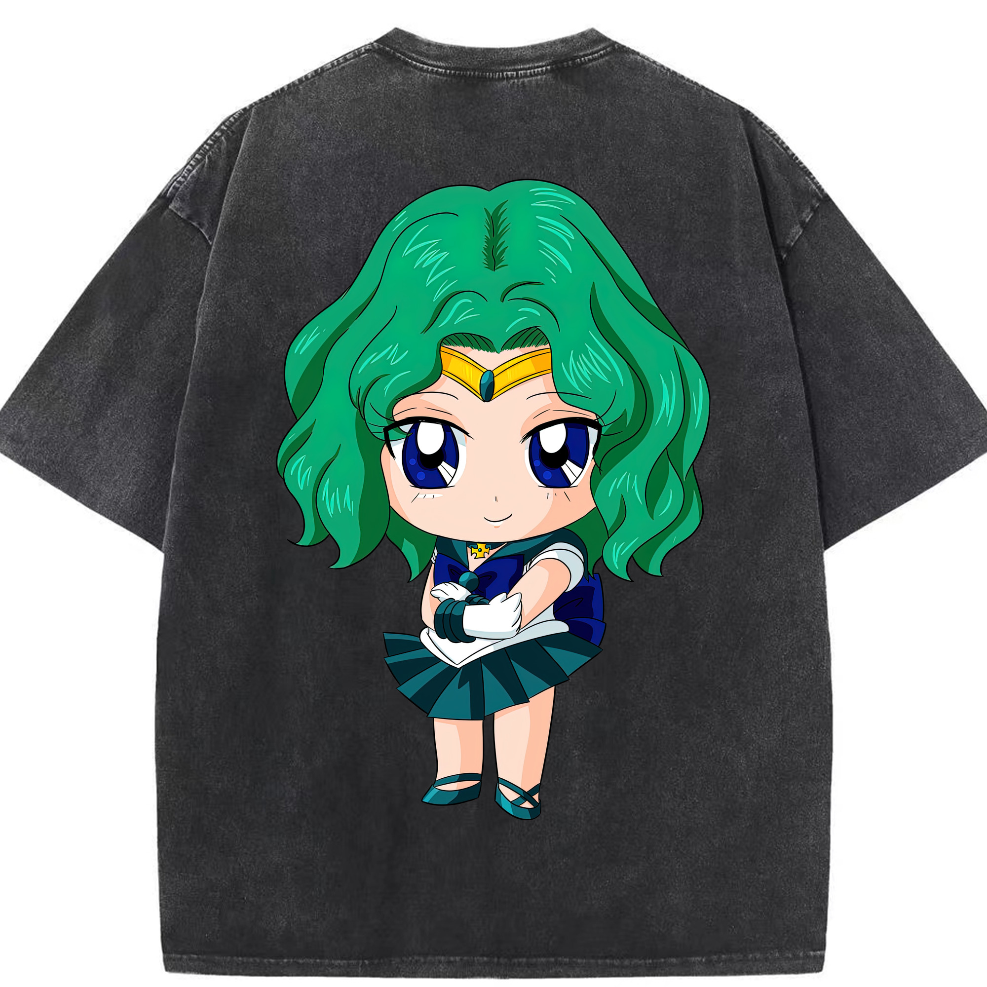 （画像用） 美少女戦士セーラームーン 海王 みちる（かいおう みちる） Sailor Moon Kaiou Michiru 綿100% ヴィンテージ風 半袖Tシャツ（背面プリント）