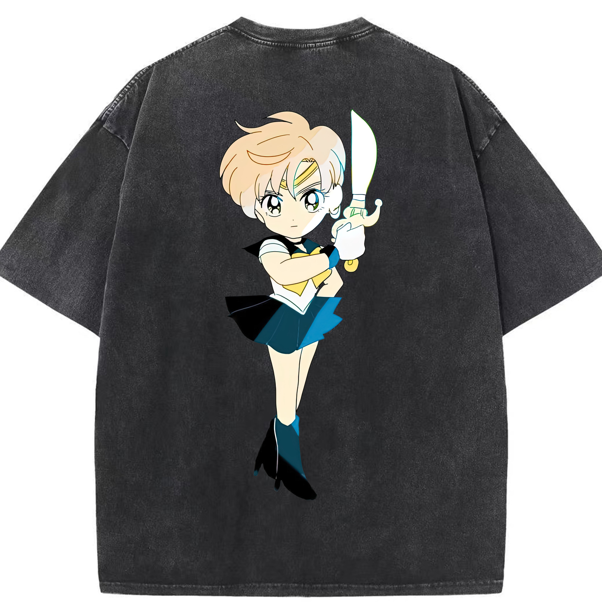 （画像用） 美少女戦士セーラームーン 天王はるか Sailor Moon Tenoh Haruka 綿100% ヴィンテージ風 半袖Tシャツ（背面プリント）