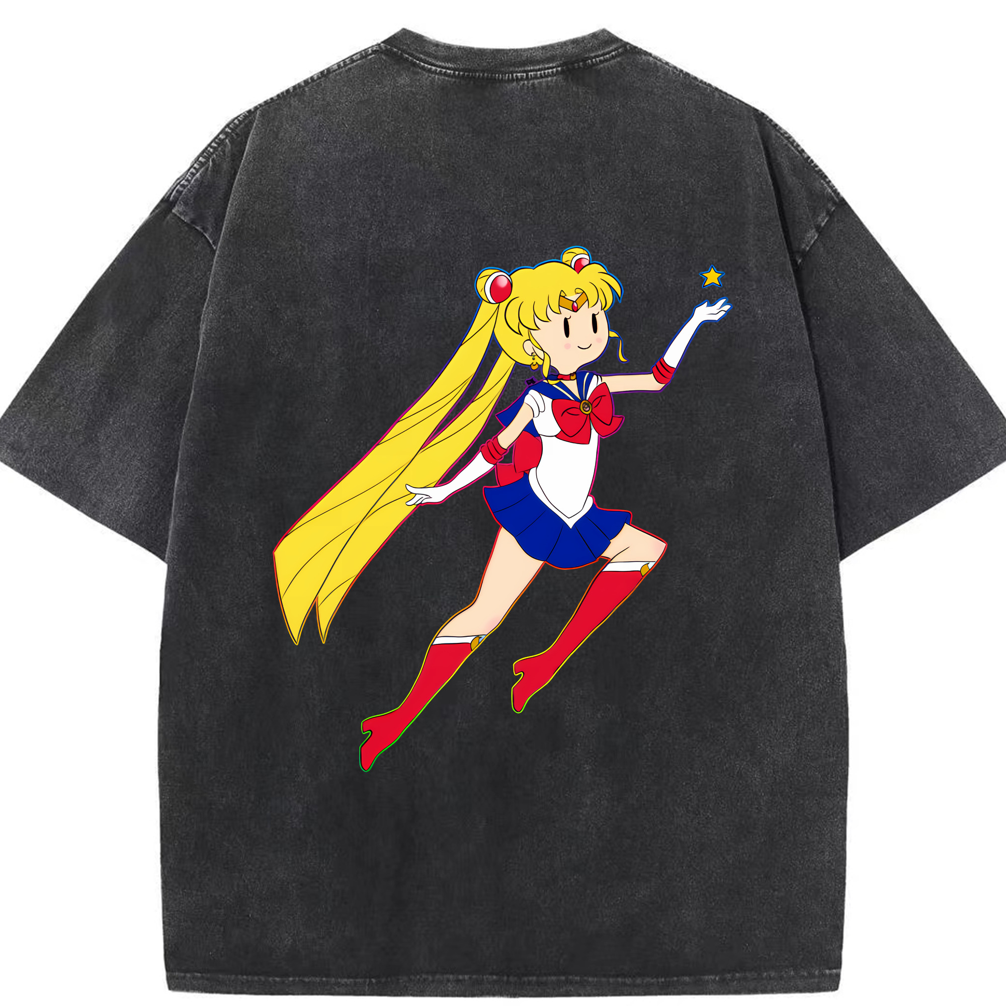 （画像用） 美少女戦士セーラームーン 月野 うさぎ つきの うさぎ Sailor Moon Tsukino Usagi 綿100% ヴィンテージ風 半袖Tシャツ（背面プリント）