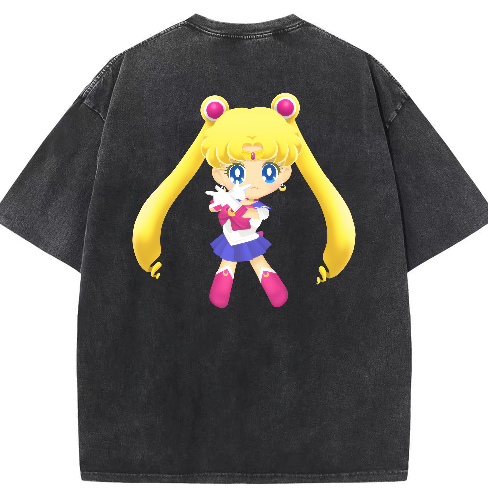 （画像用） 美少女戦士セーラームーン 月野 うさぎ つきの うさぎ Sailor Moon Tsukino Usagi 綿100% ヴィンテージ風 半袖Tシャツ（背面プリント）