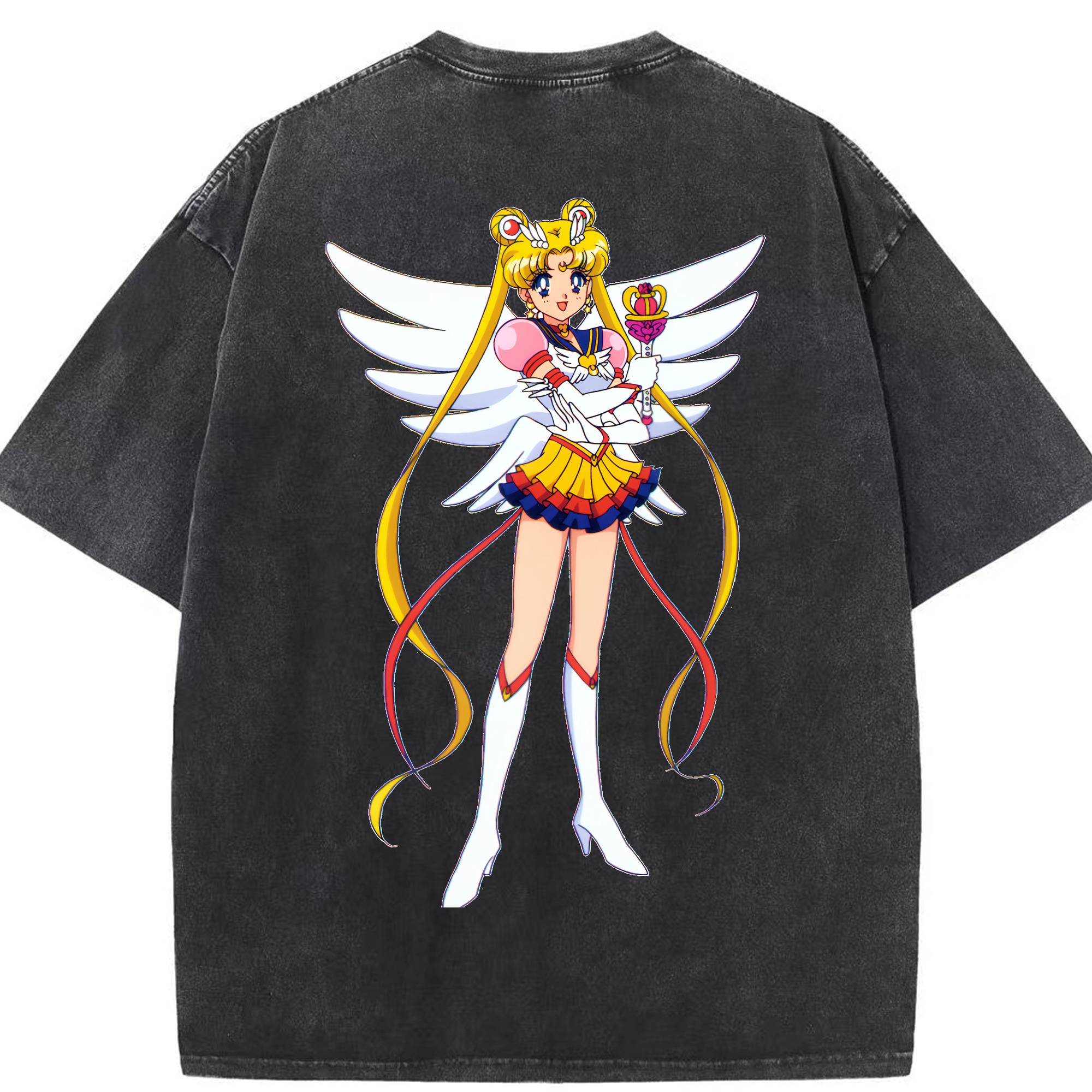 （画像用） 美少女戦士セーラームーン 月野 うさぎ つきの うさぎ Sailor Moon Tsukino Usagi 綿100% ヴィンテージ風 半袖Tシャツ（背面プリント）