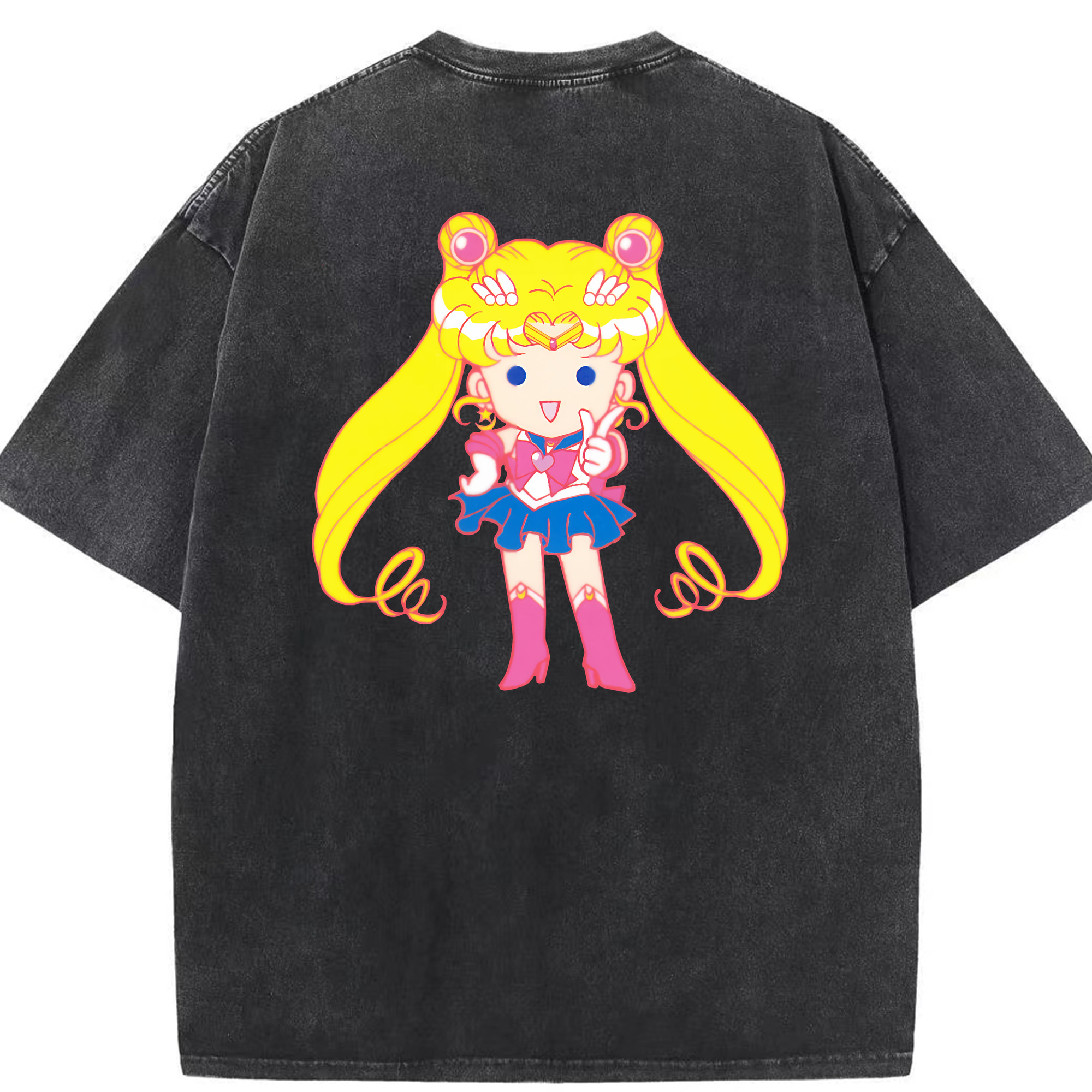 （画像用） 美少女戦士セーラームーン 月野 うさぎ つきの うさぎ Sailor Moon Tsukino Usagi 綿100% ヴィンテージ風 半袖Tシャツ（背面プリント）