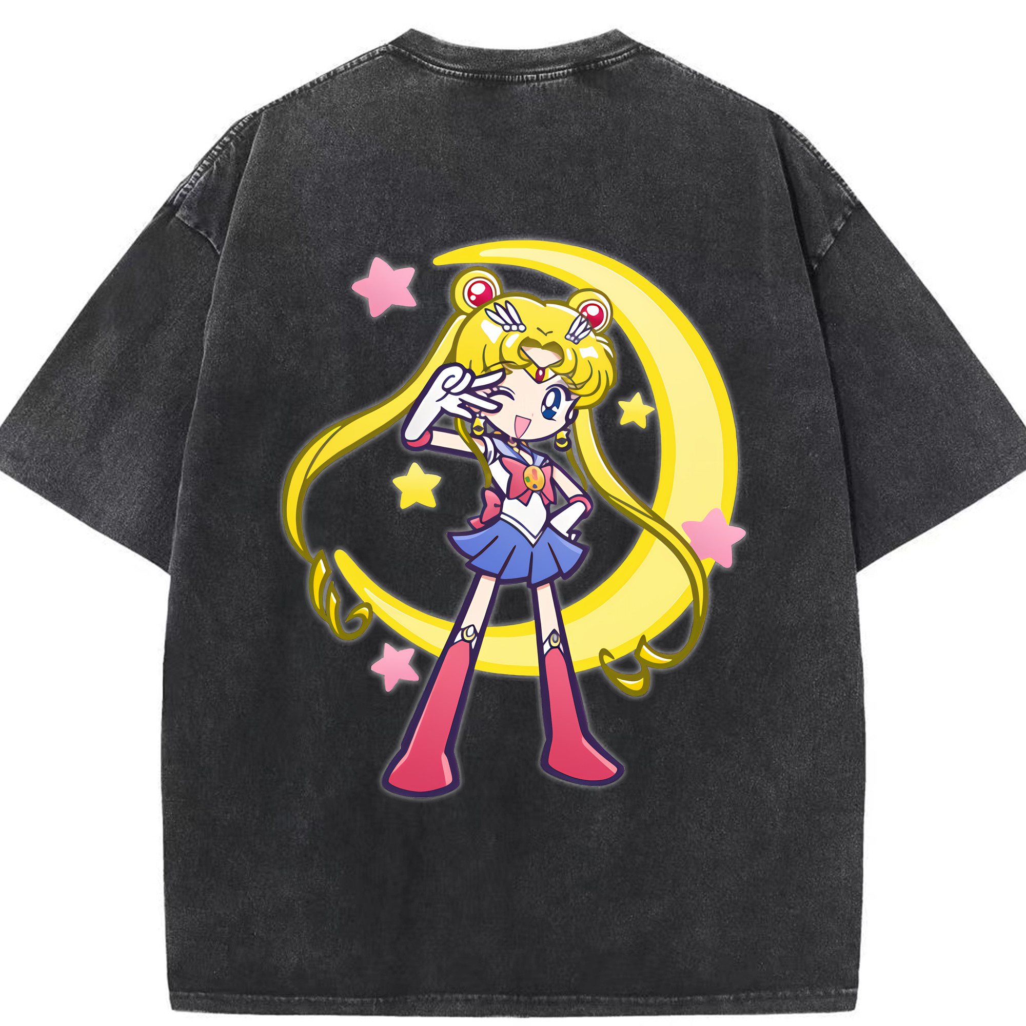 （画像用） 美少女戦士セーラームーン 月野 うさぎ つきの うさぎ Sailor Moon Tsukino Usagi 綿100% ヴィンテージ風 半袖Tシャツ（背面プリント）
