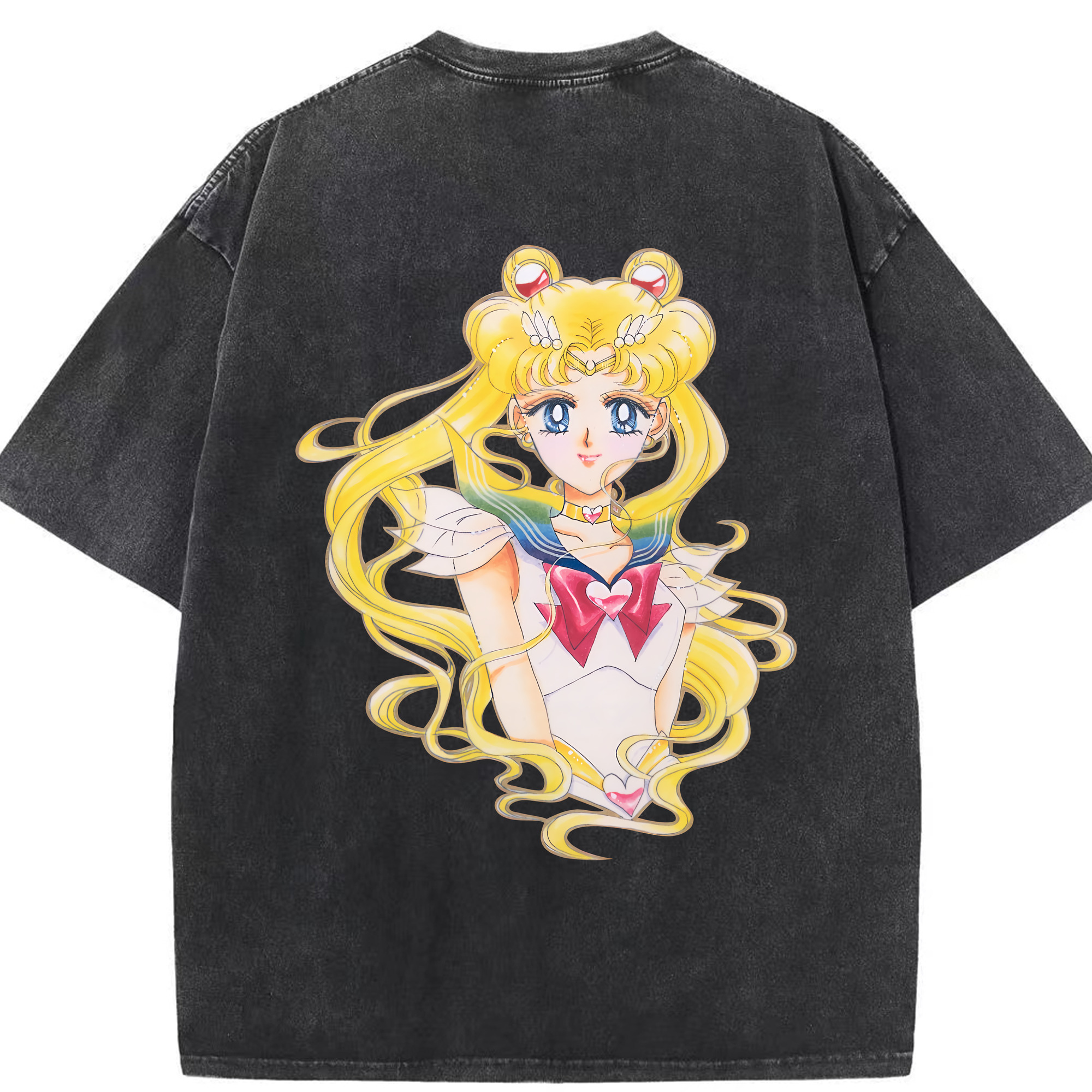 （画像用） 美少女戦士セーラームーン 月野 うさぎ つきの うさぎ Sailor Moon Tsukino Usagi 綿100% ヴィンテージ風 半袖Tシャツ（背面プリント）